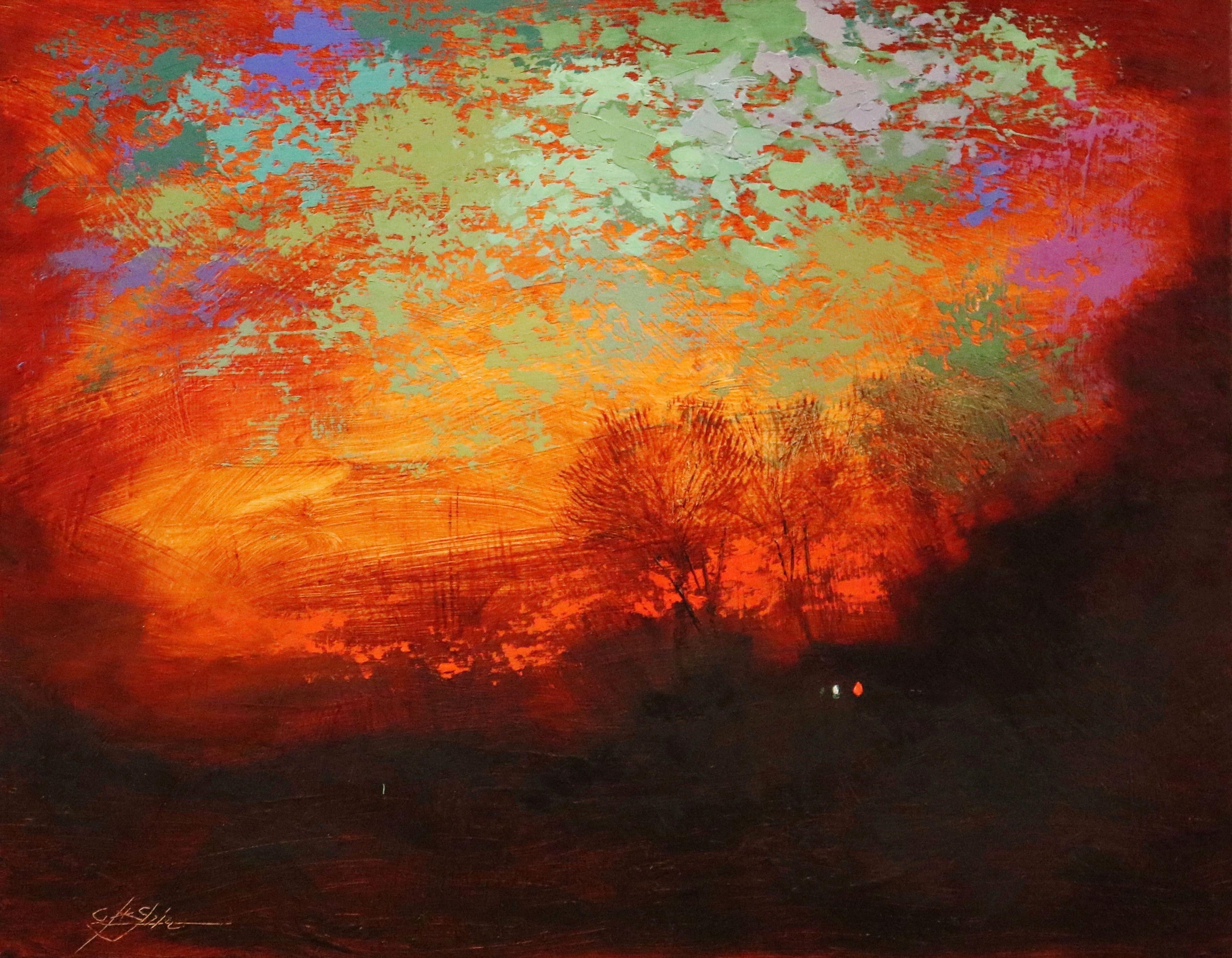 Peinture « When Sun Goes Down 1 », huile sur toile - Painting de Chin H Shin