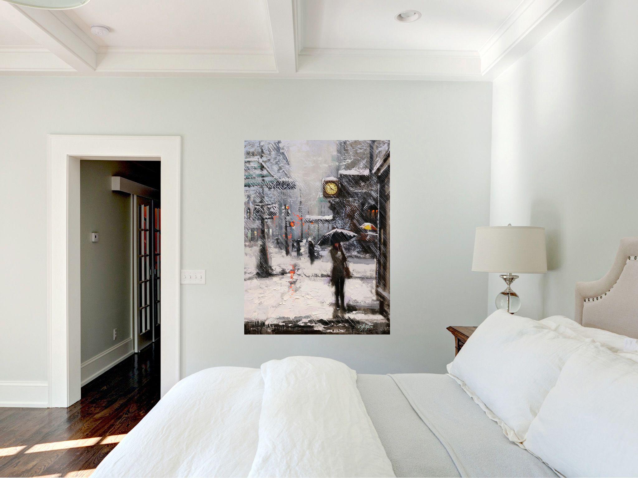 White Snow and Macy's Yellow Clock, Painting, Oil on Canvas 2