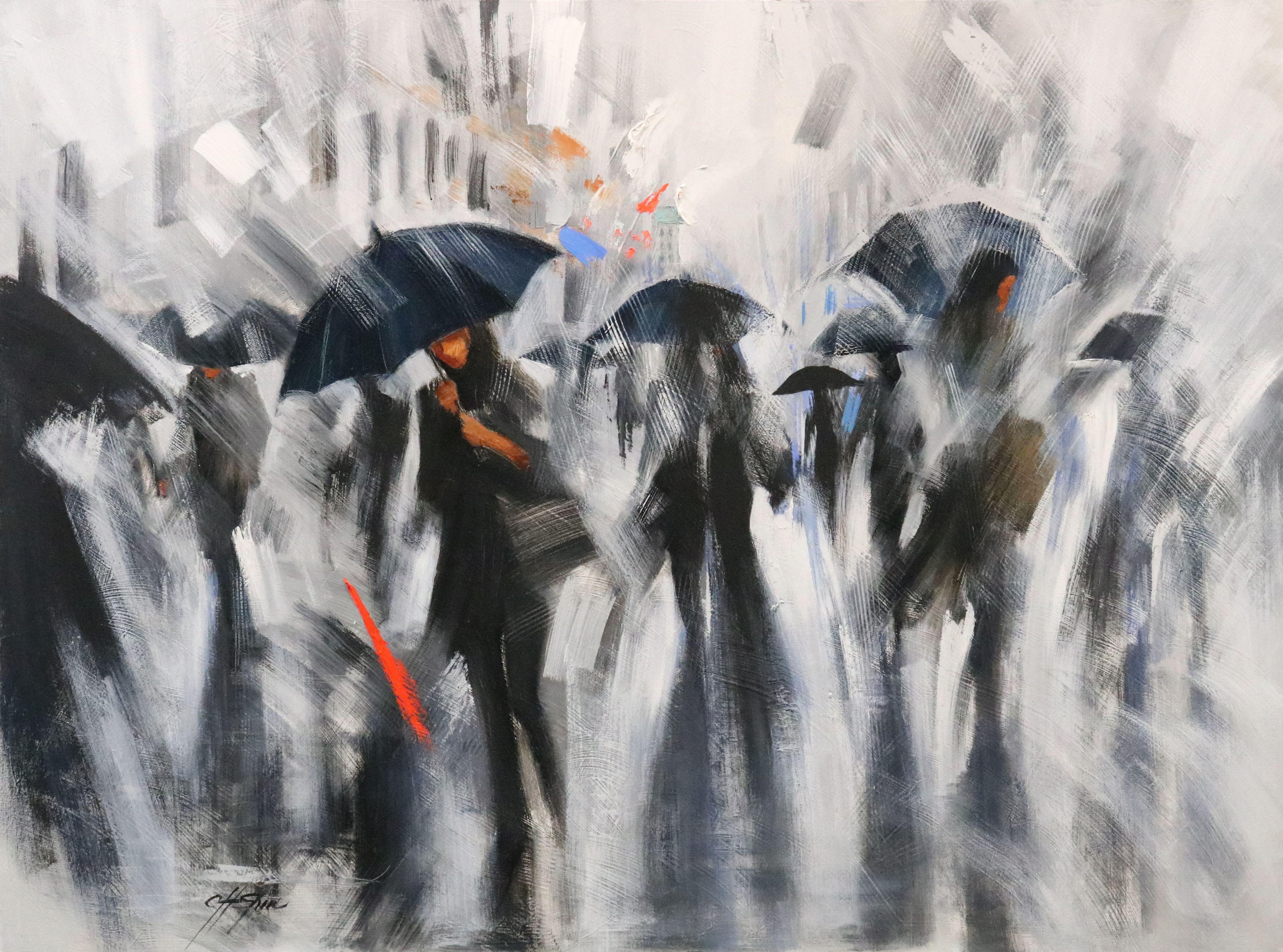 Oil on Canvas    48 x 36 x 3/4 inches    * Winter Walk in Manhattan is looking for further development from my previous  "Winter Walk", a contemporary rainy concept that show movement of rainy day in  all different angle.    this painting shows