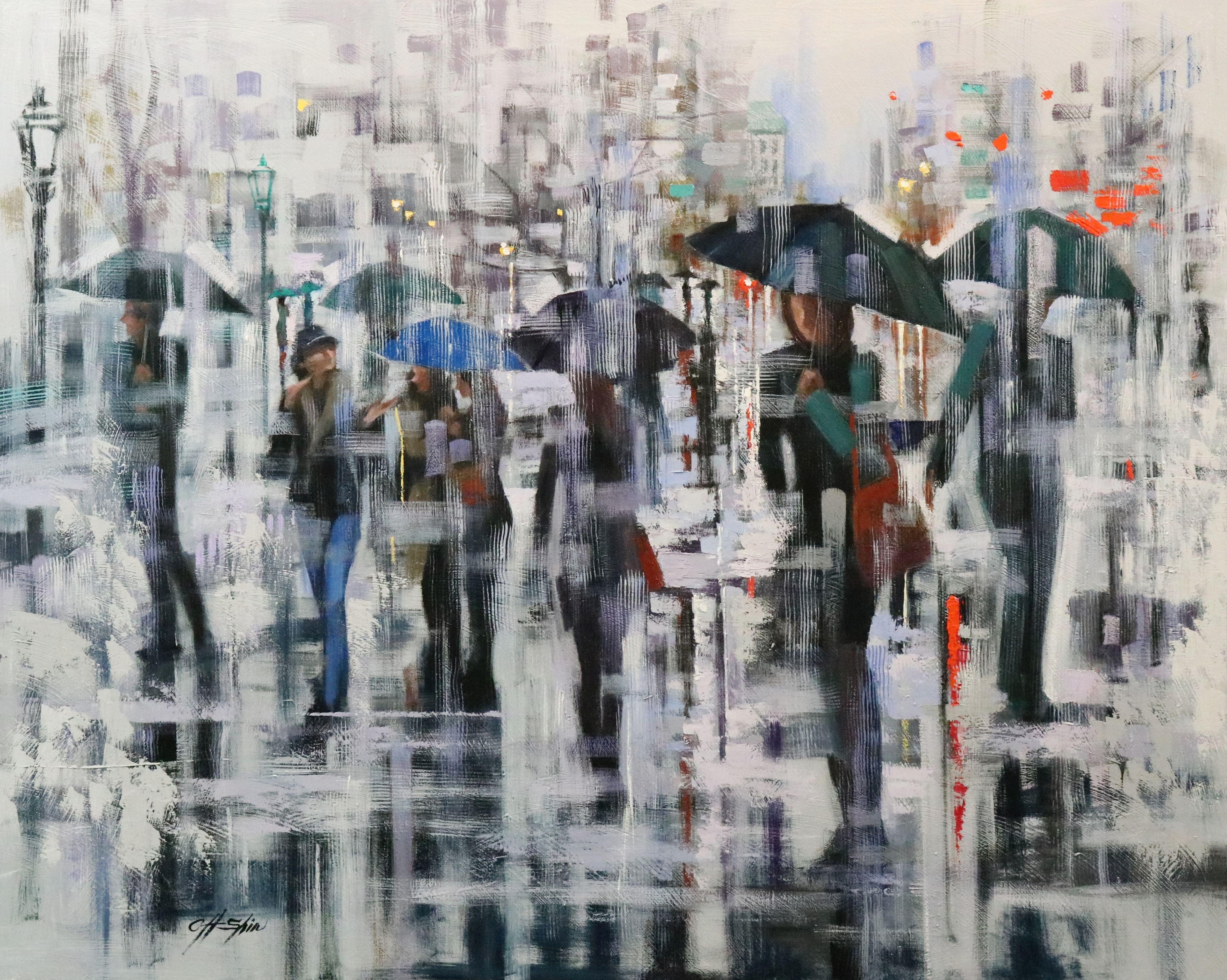 Passeggiata d'inverno 3, Pittura, Olio su tela - Painting di Chin H Shin