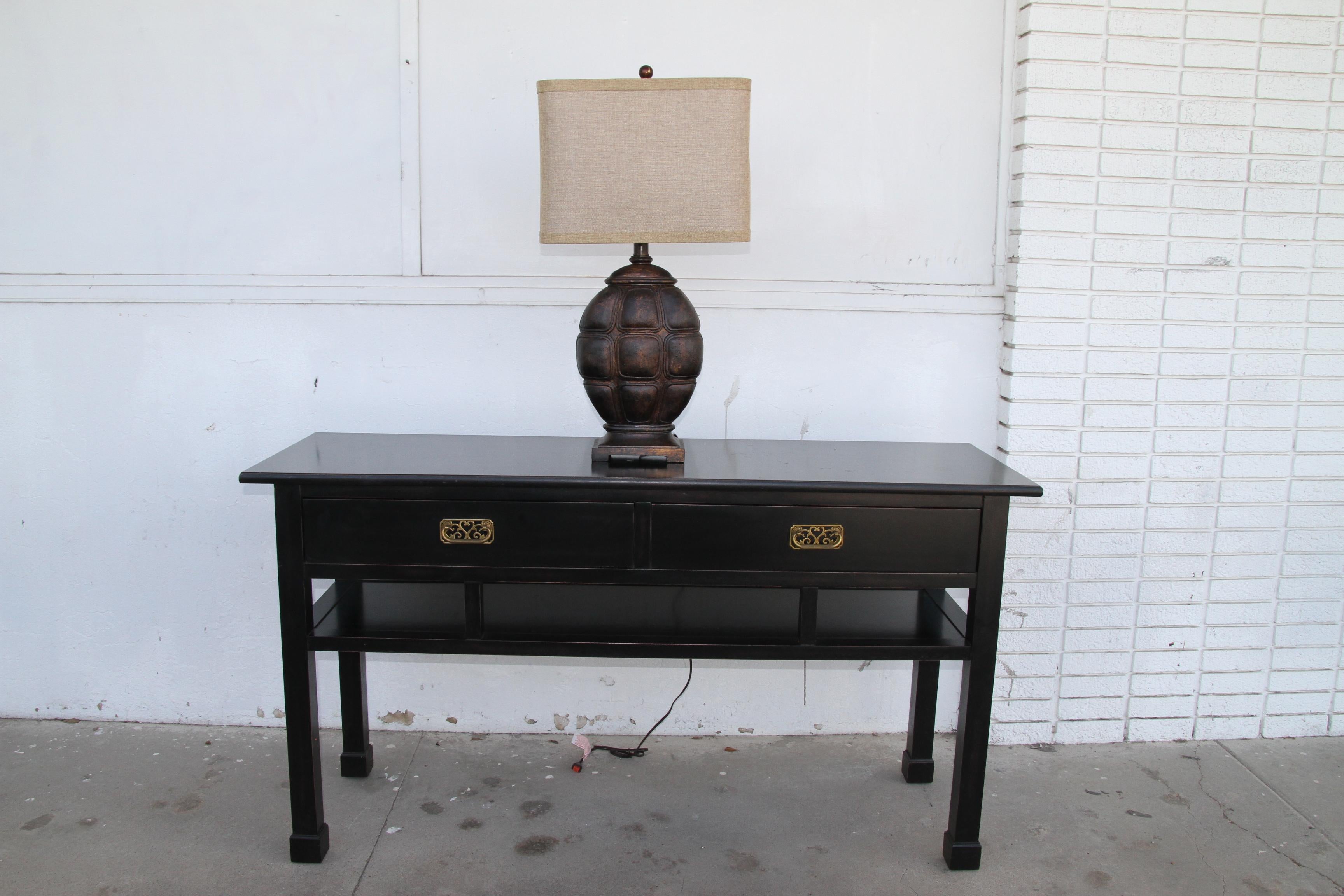 Hollywood Regency Chin Hua Baker Style Ebonized Console Table For Sale