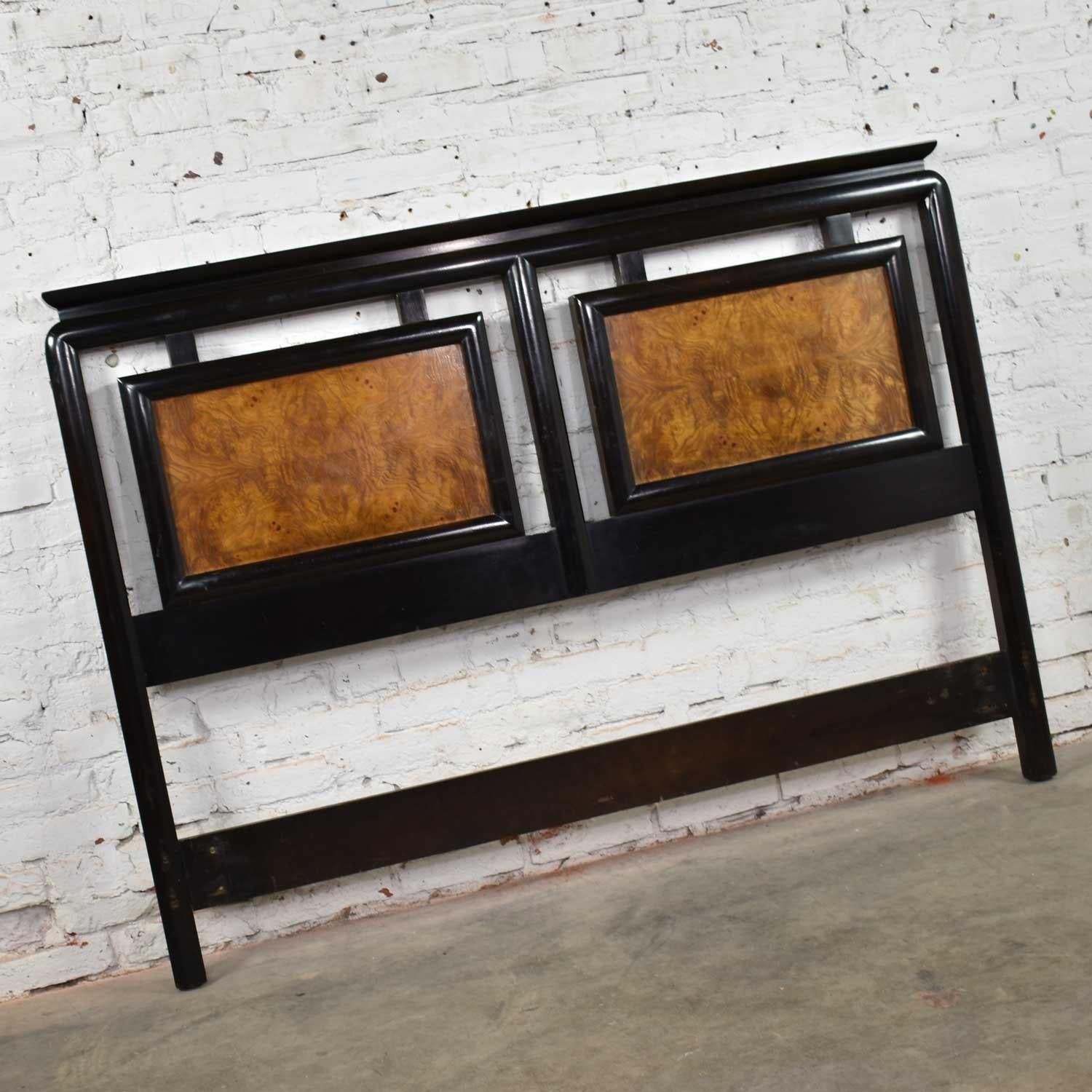 Chinoiserie Chin Hua Black & Burl Wood Full-Size Headboard Raymond Sobota Century Furniture