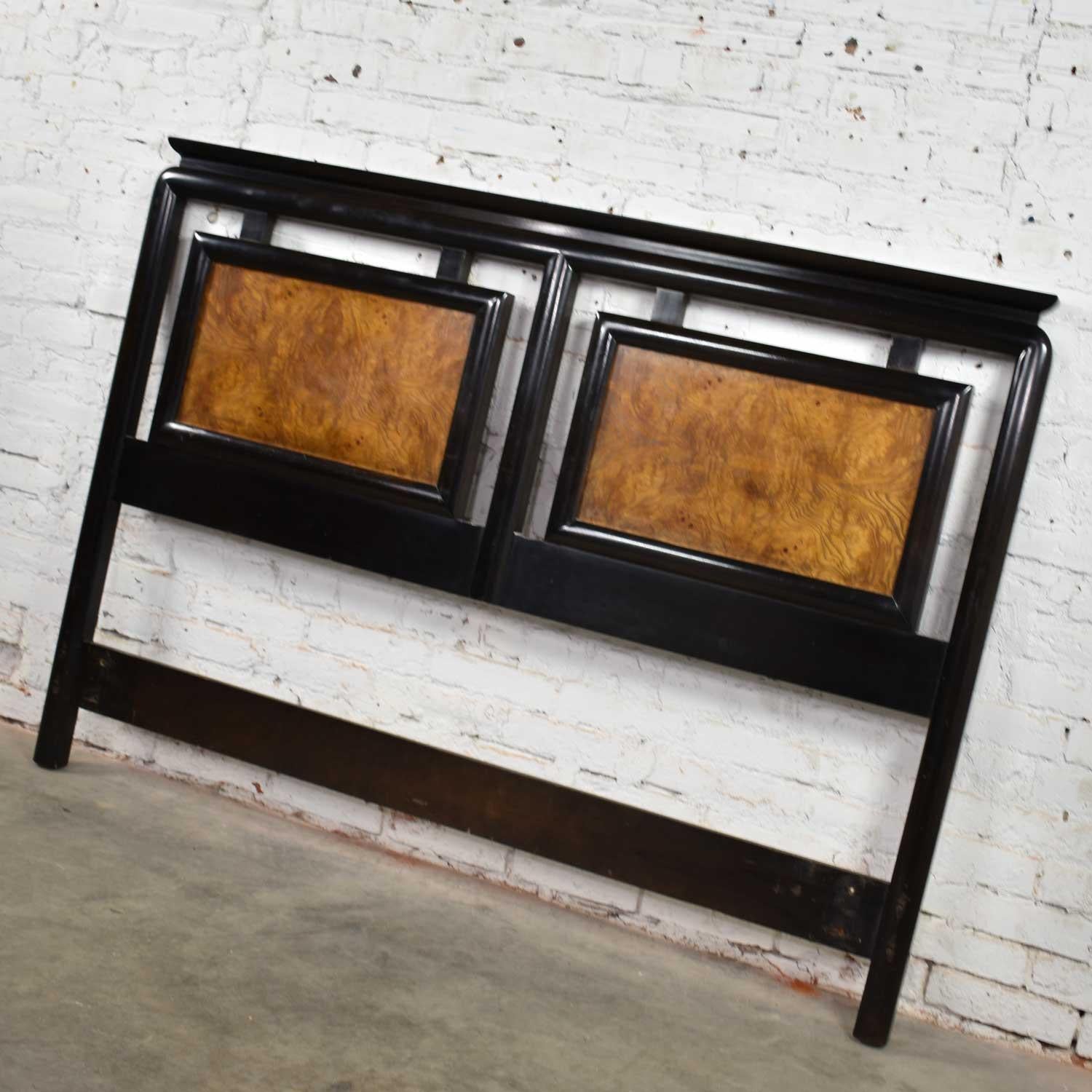 American Chin Hua Black & Burl Wood Full-Size Headboard Raymond Sobota Century Furniture