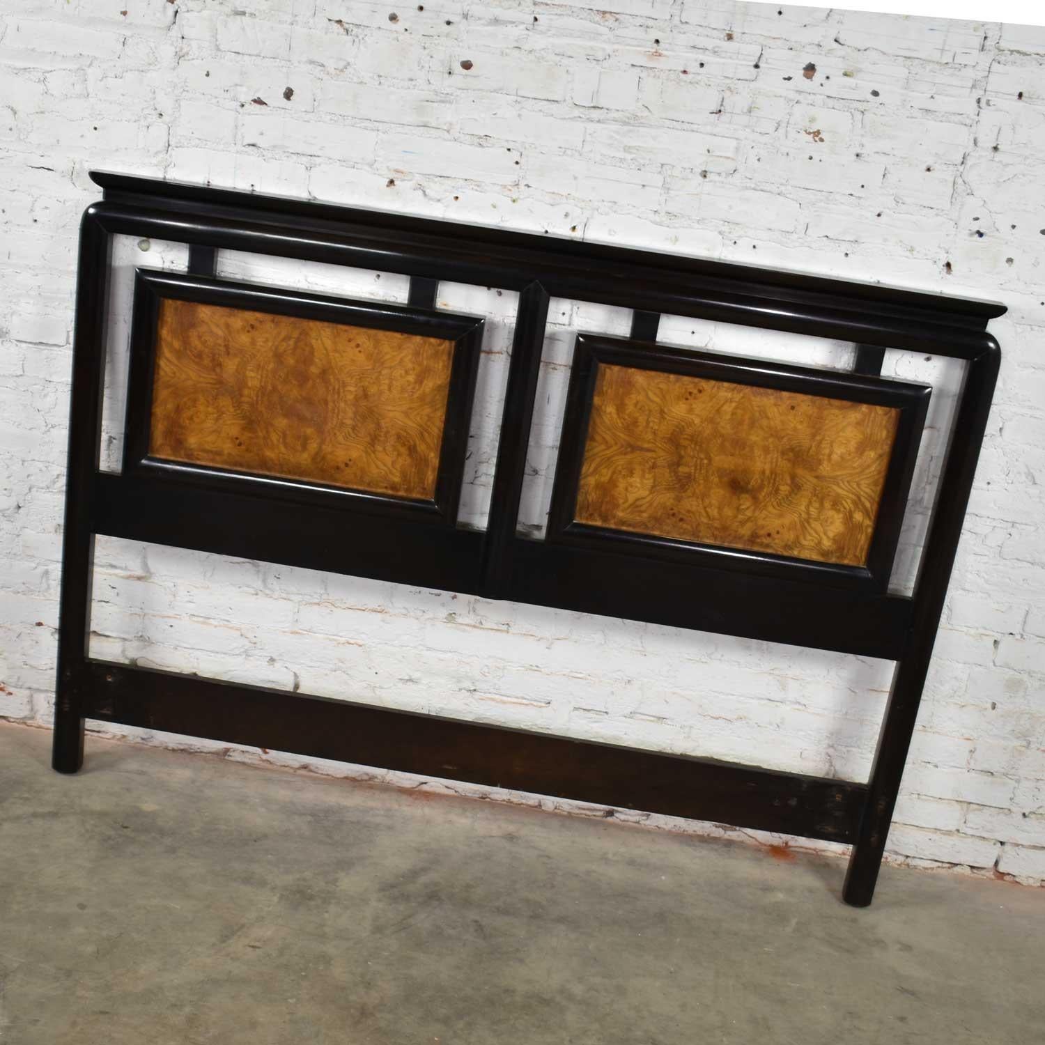 Chin Hua Black & Burl Wood Full-Size Headboard Raymond Sobota Century Furniture In Good Condition In Topeka, KS