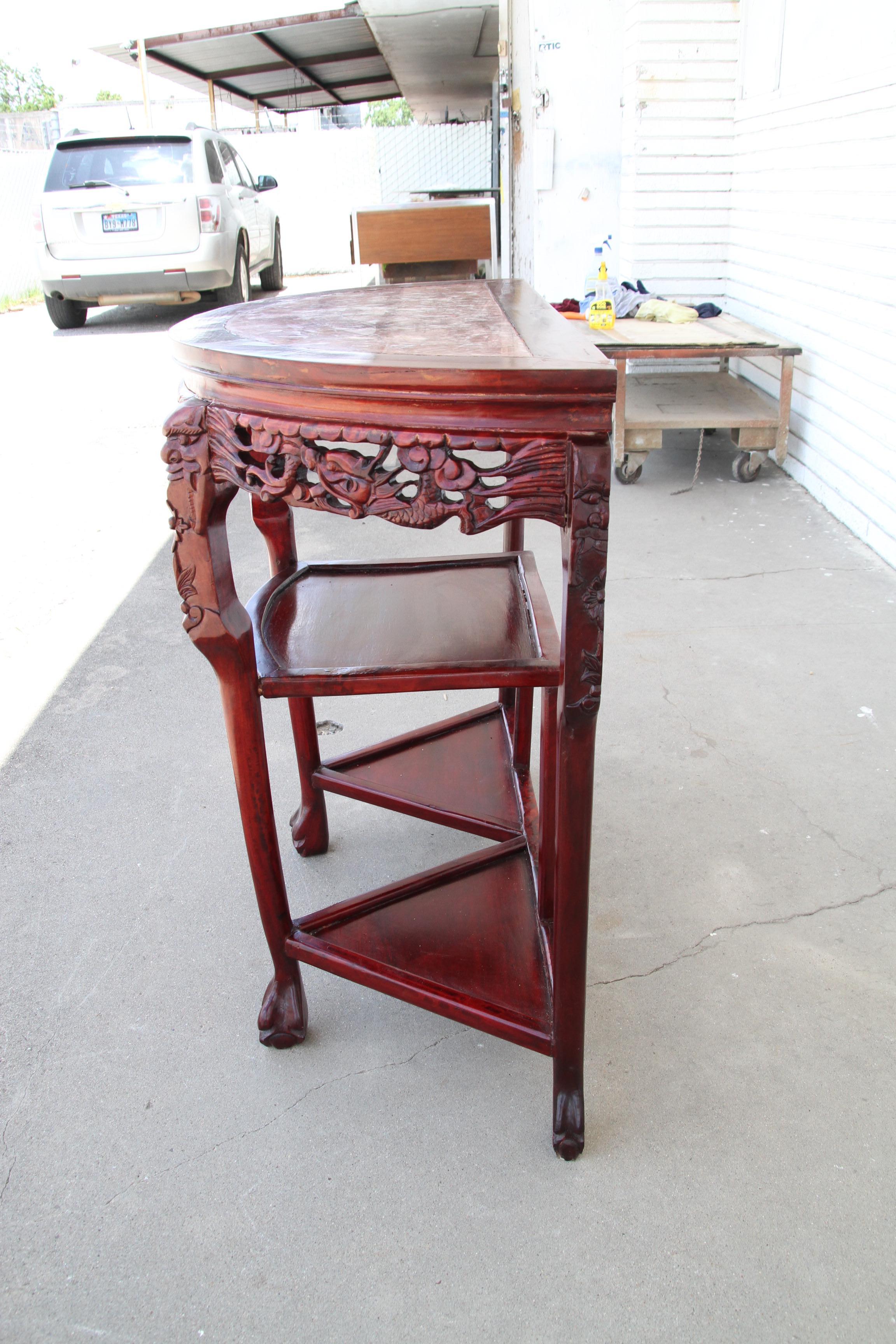 Asian Chin Hua Carved Demilune Marble Console  For Sale