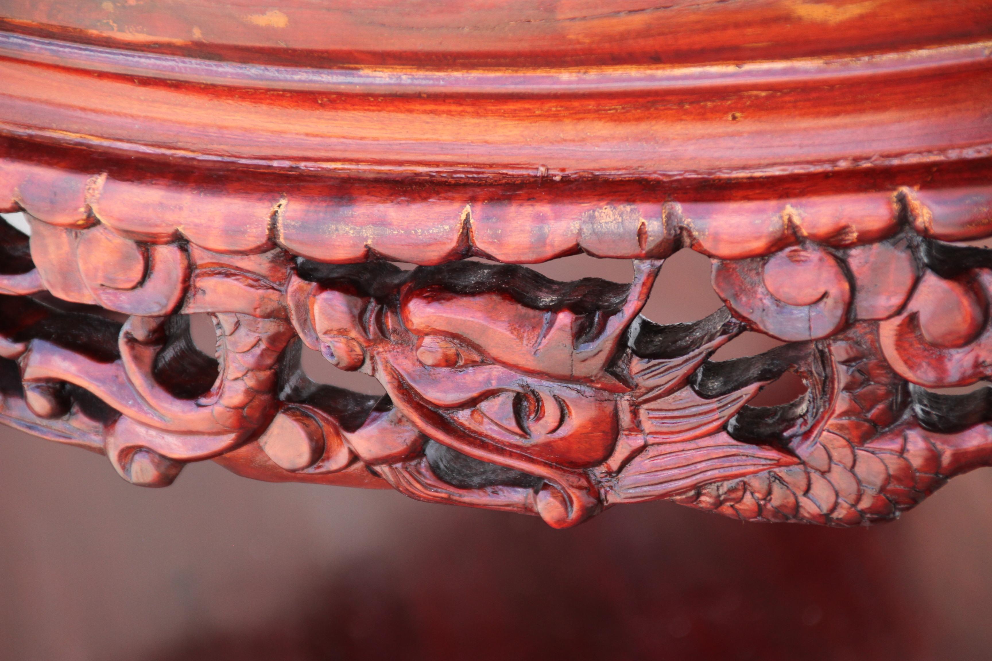 Chin Hua Carved Demilune Marble Console  In Good Condition For Sale In Pasadena, TX