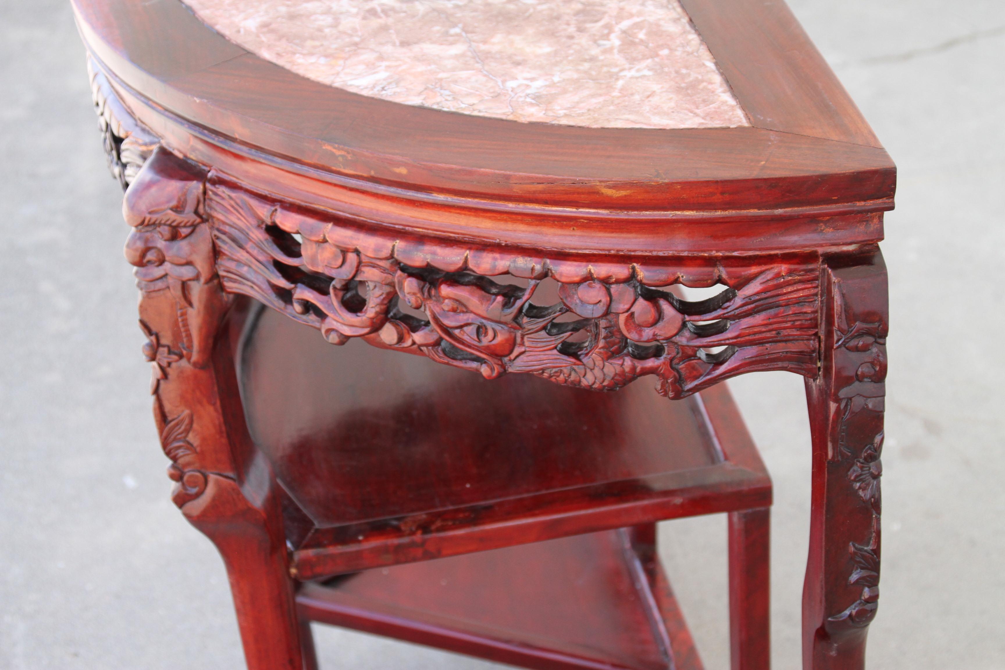 20th Century Chin Hua Carved Demilune Marble Console  For Sale