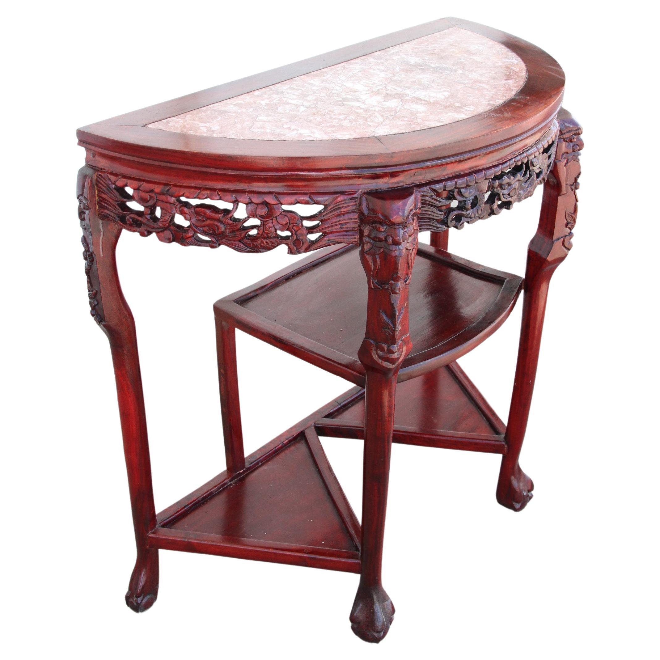 Chin Hua Carved Demilune Marble Console  For Sale