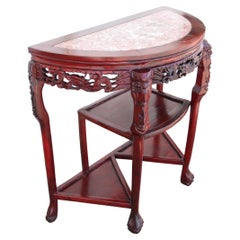 Vintage Chin Hua Carved Demilune Marble Console 