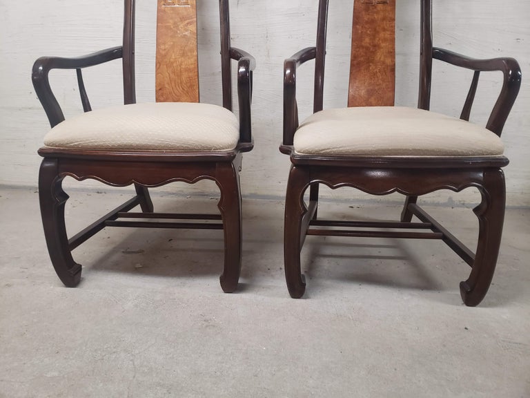 American Chin Hua Chinoiserie Dining Chairs W/ Arms For Sale