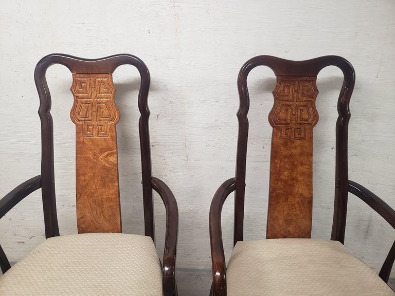 Chin Hua Chinoiserie Dining Chairs W/ Arms In Good Condition For Sale In Toronto, ON