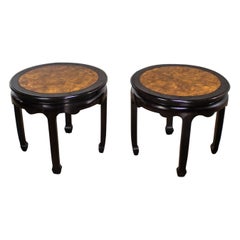 Chin Hua Paire de tables d'extrémité rondes en ébène et loupe par Raymond K.K. Sabota pour Century