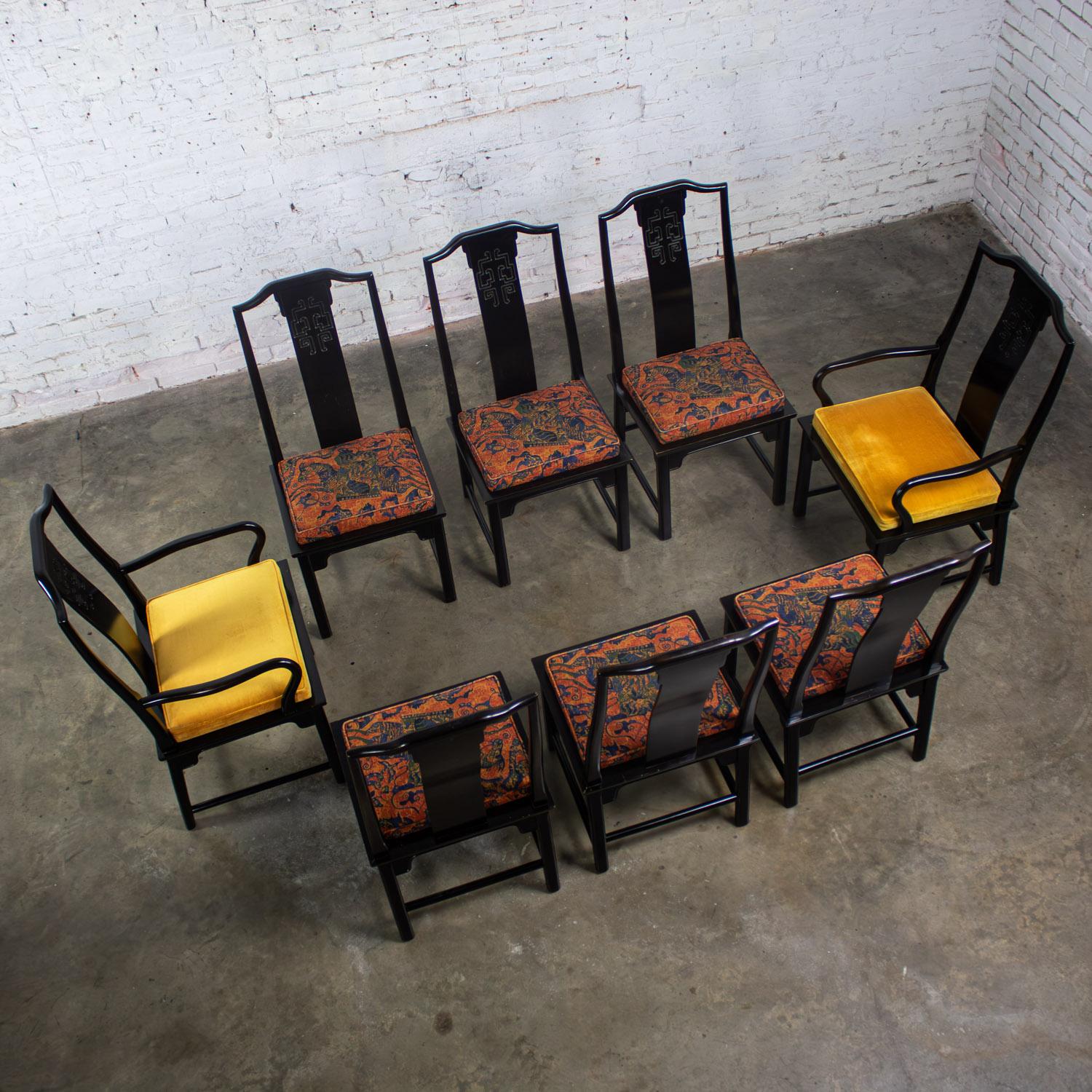 Américain Chin Hua Ensemble de 8 chaises de salle à manger 4 côtés et 2 accoudoirs par Raymond K. Sobota pour Century en vente