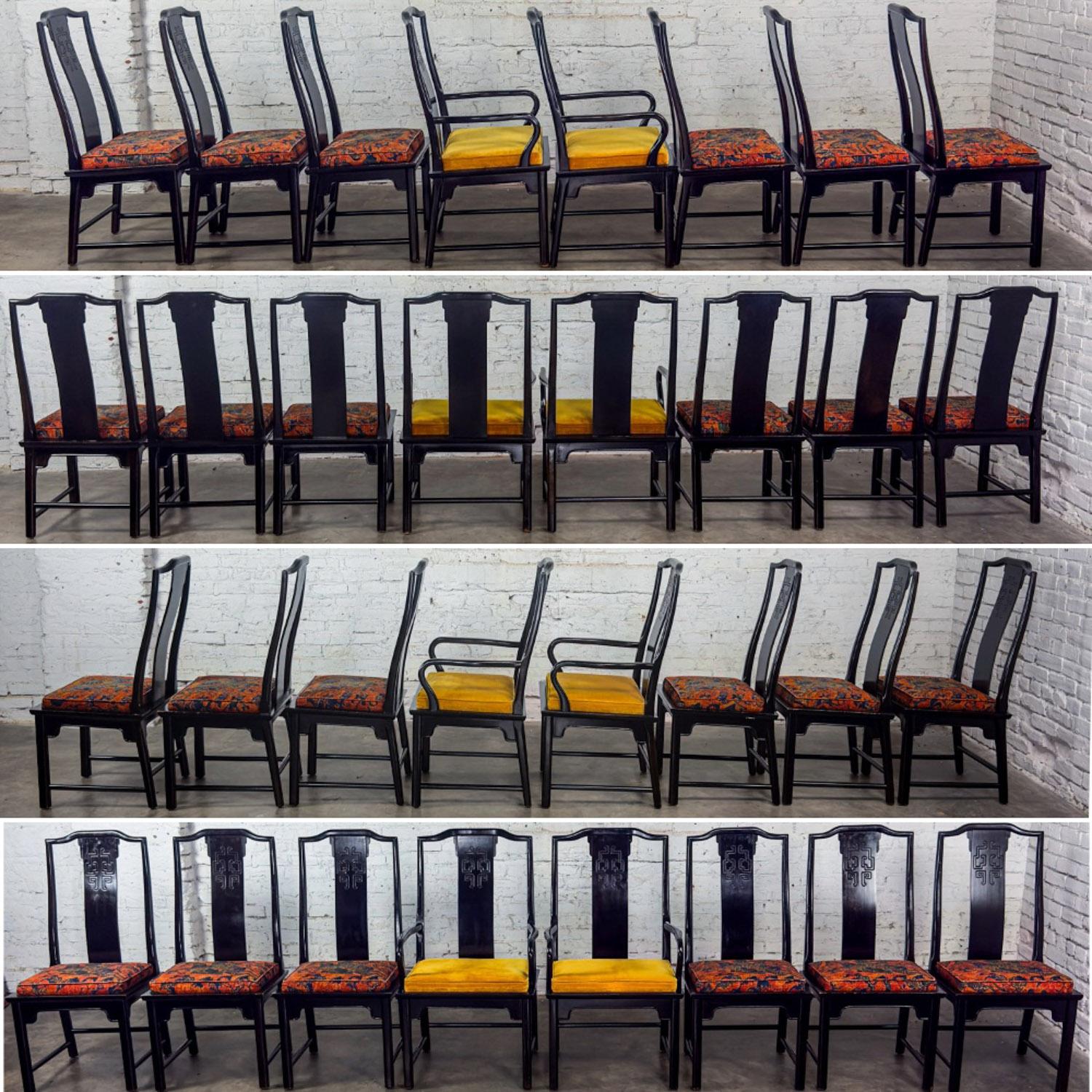 Ébénisé Chin Hua Ensemble de 8 chaises de salle à manger 4 côtés et 2 accoudoirs par Raymond K. Sobota pour Century en vente