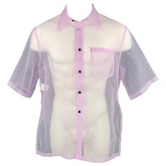 CHIN MENS Größe M Lavendel durchsichtig Organza Button Up Kurzarmhemd