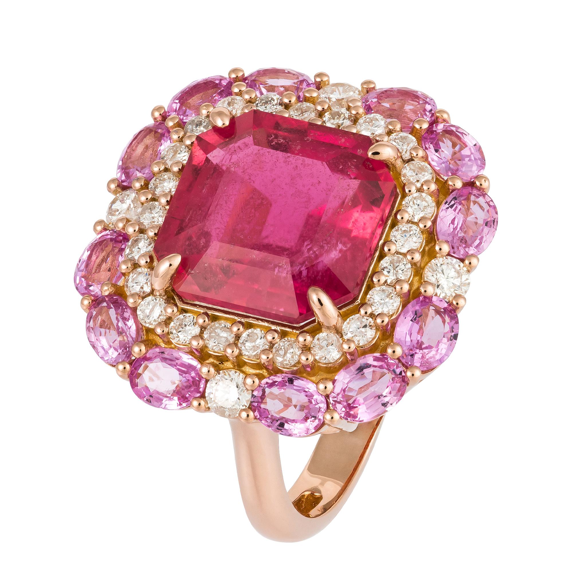 For Sale:  Chin Pink Sapphire Pink 18K Gold White Diamond Ring For Her 2