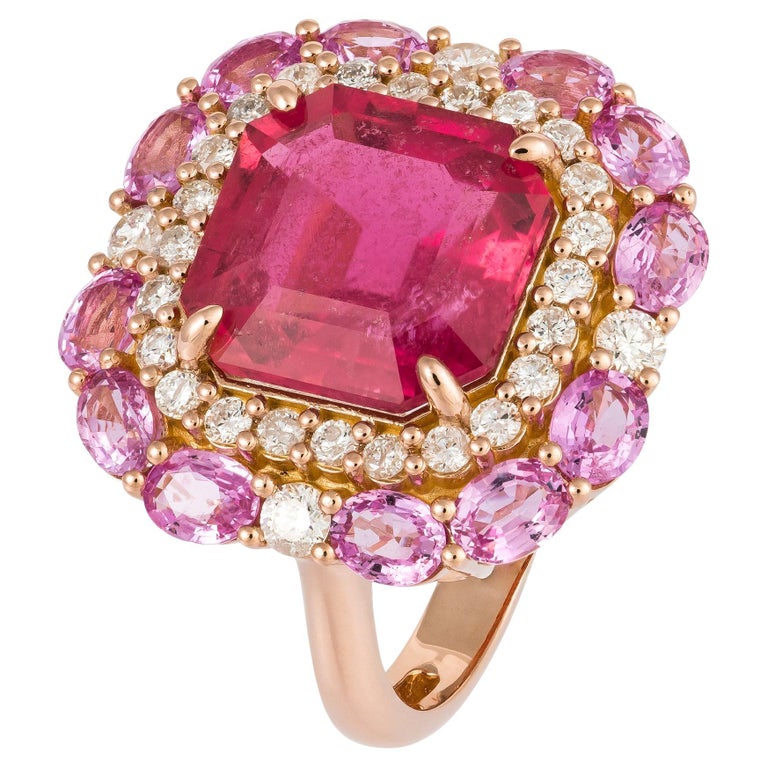 Customizable Chin Pink Sapphire Pink 18K Gold White Diamond Ring For ...