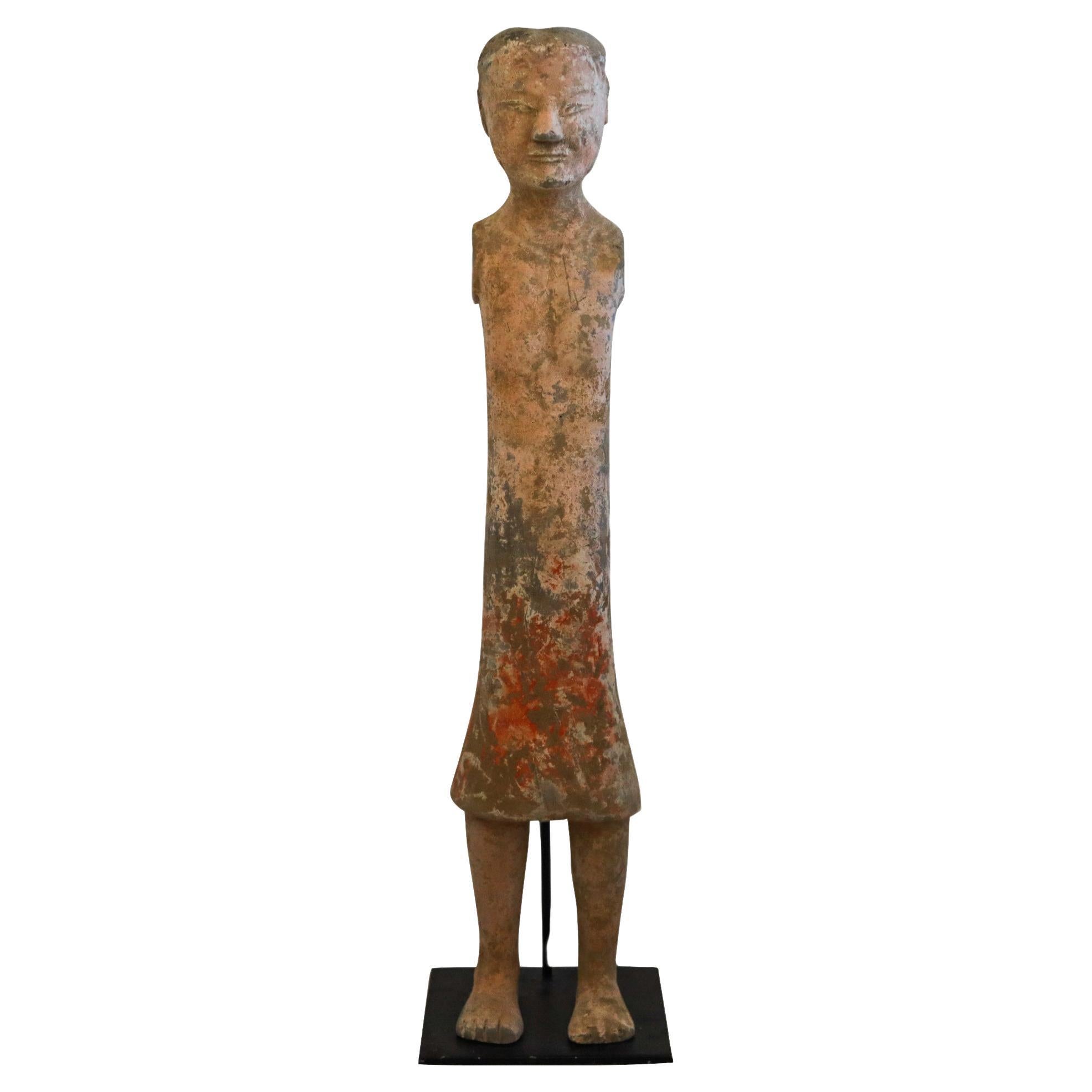 China 100 BC Han Dynasty Ancient Rare Stickman Sculpture in Earthenware Pottery For Sale