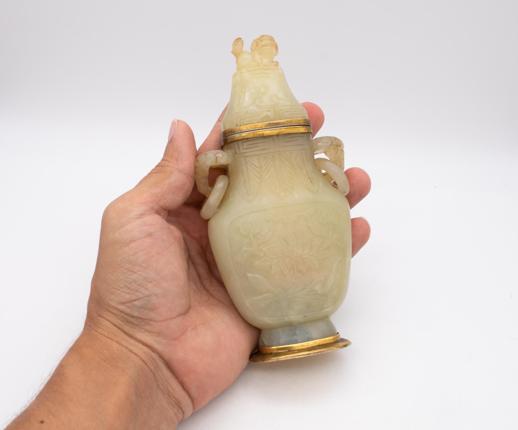 Art Deco China 1880 Qing Dynasty Nephrite Jadeite Jade Urn Vase Por Perfumed Oil Scents