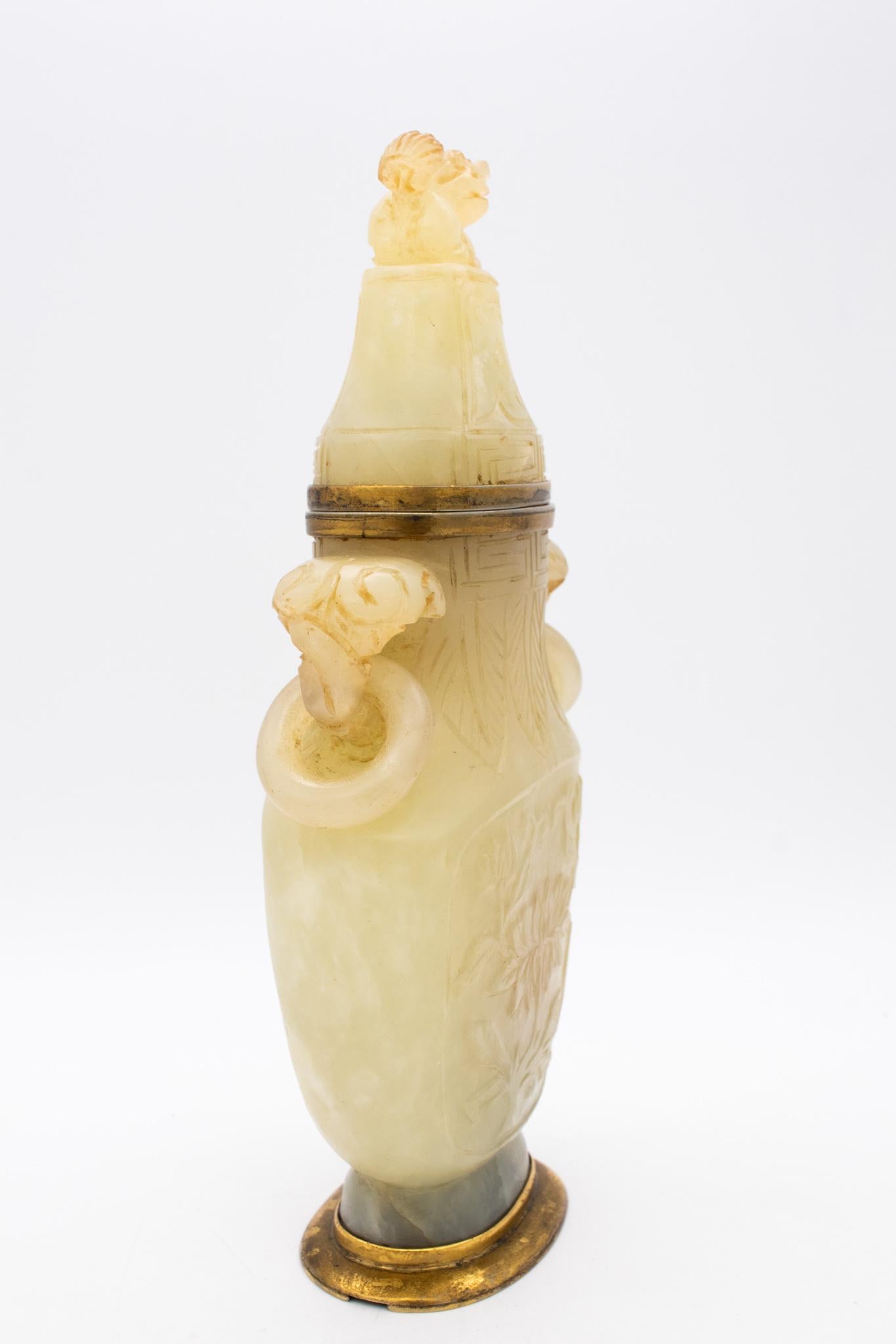 North American China 1880 Qing Dynasty Nephrite Jadeite Jade Urn Vase Por Perfumed Oil Scents