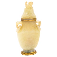 China 1880 Qing Dynasty Nephrite Jadeite Jade Urn Vase Por Perfumed Oil Scents