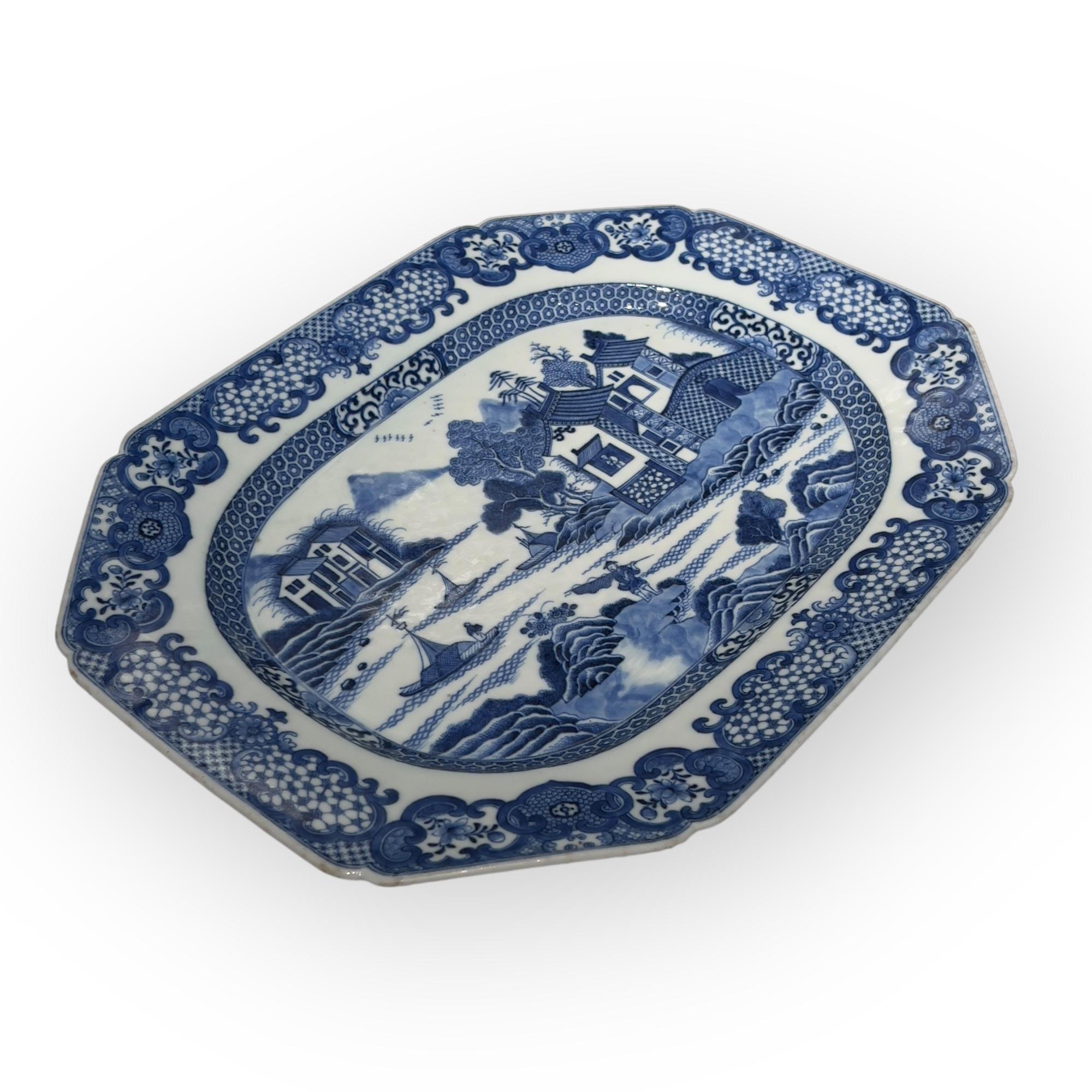 Chinese China, 18th Century, Blue-and-White Decorated Dish, circa 1780 For Sale