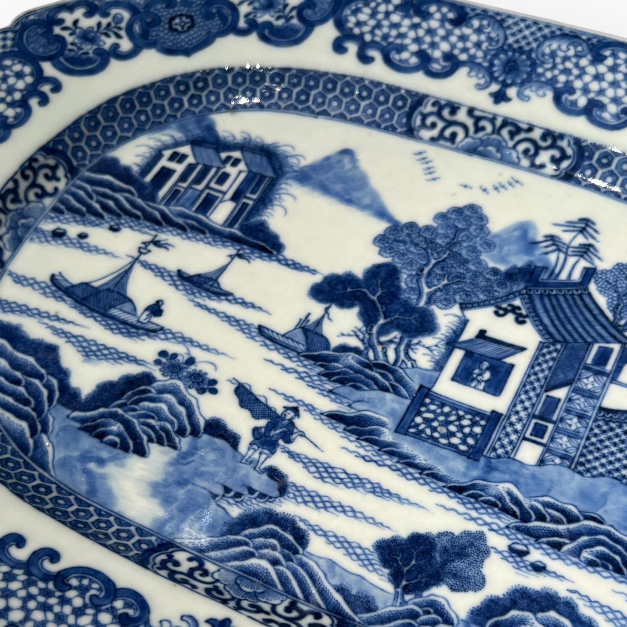Porcelain China, 18th Century, Blue-and-White Decorated Dish, circa 1780 For Sale