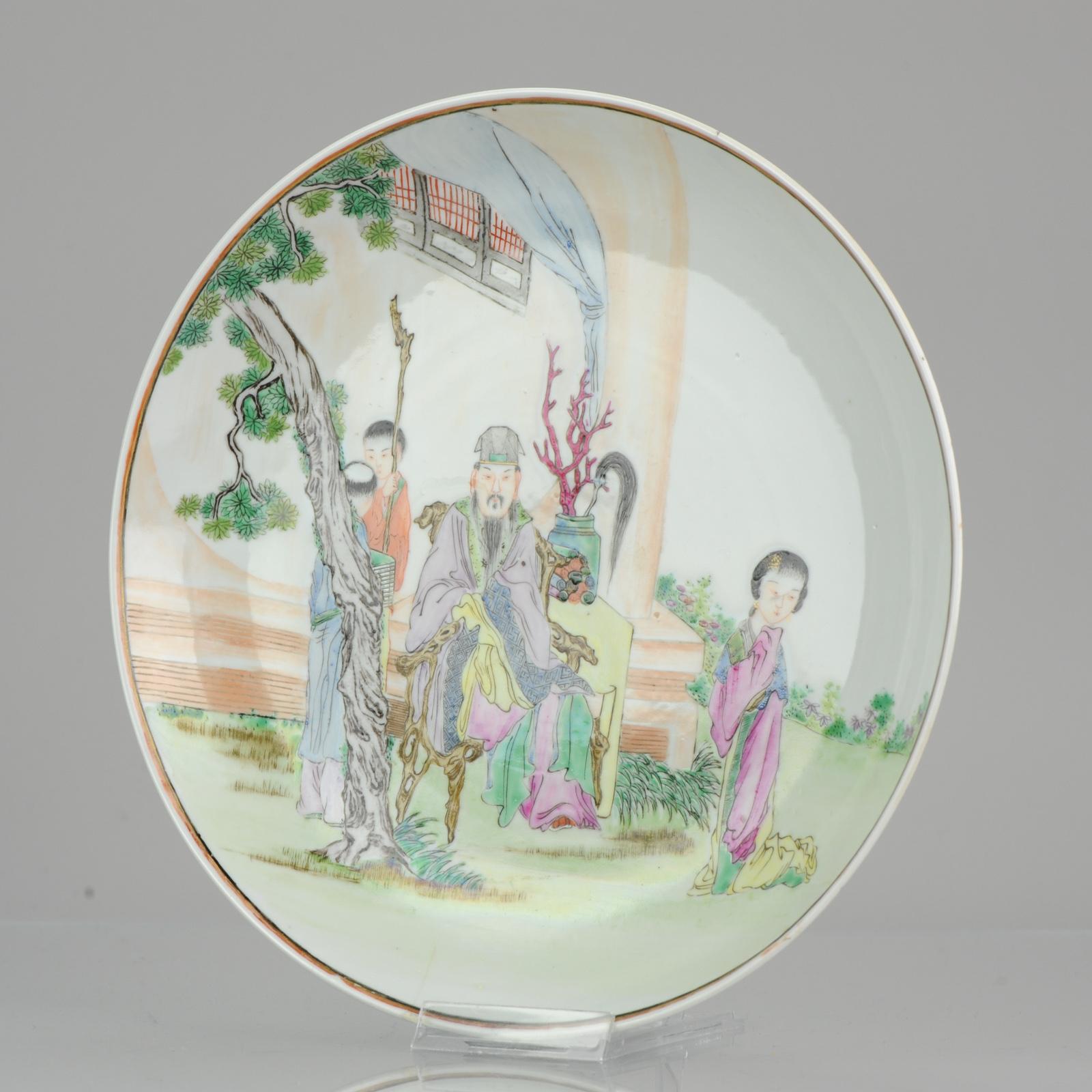 Qing China 19/20c Pagoda Garden Plate Fencai Soft Coloured Chinese Porcelain For Sale