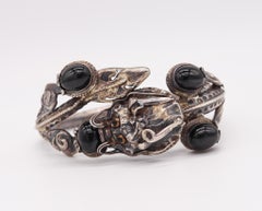 China 1900 Export-D Drachenarmband aus 925er Sterlingsilber mit Katzenauge Obsidian