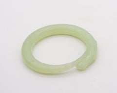 China 1900 Qing Dynasty Clear Green jade Bangle Bracelet With A Carved Horse