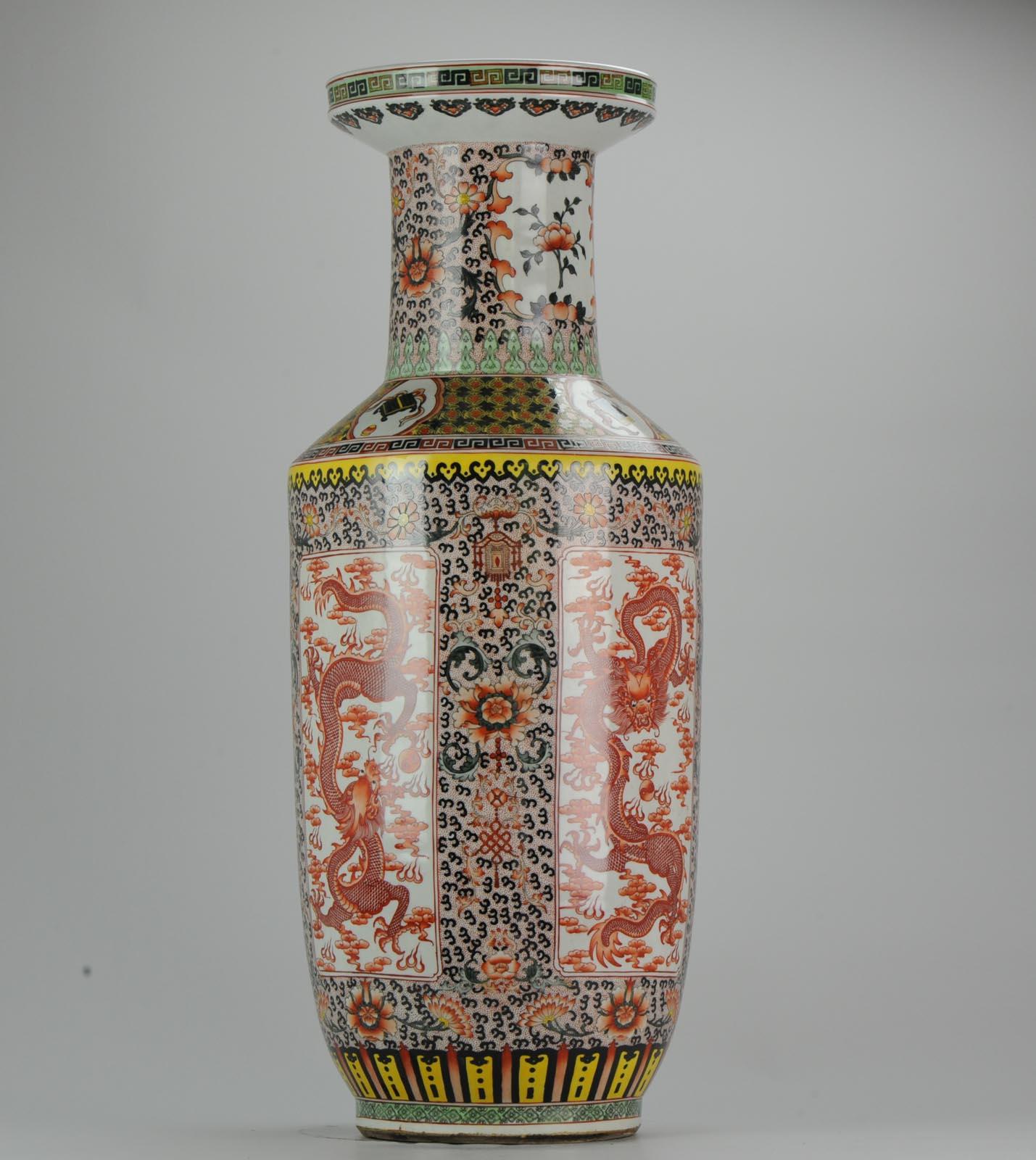 A very nicely decorated Vase with a scene of red dragons on a black and yellow ground.

Absolute top quality painting of the 20th century.

14-6-19-6-2
 
Overall condition; Very good. A chip to the baserim and small start hairline in base