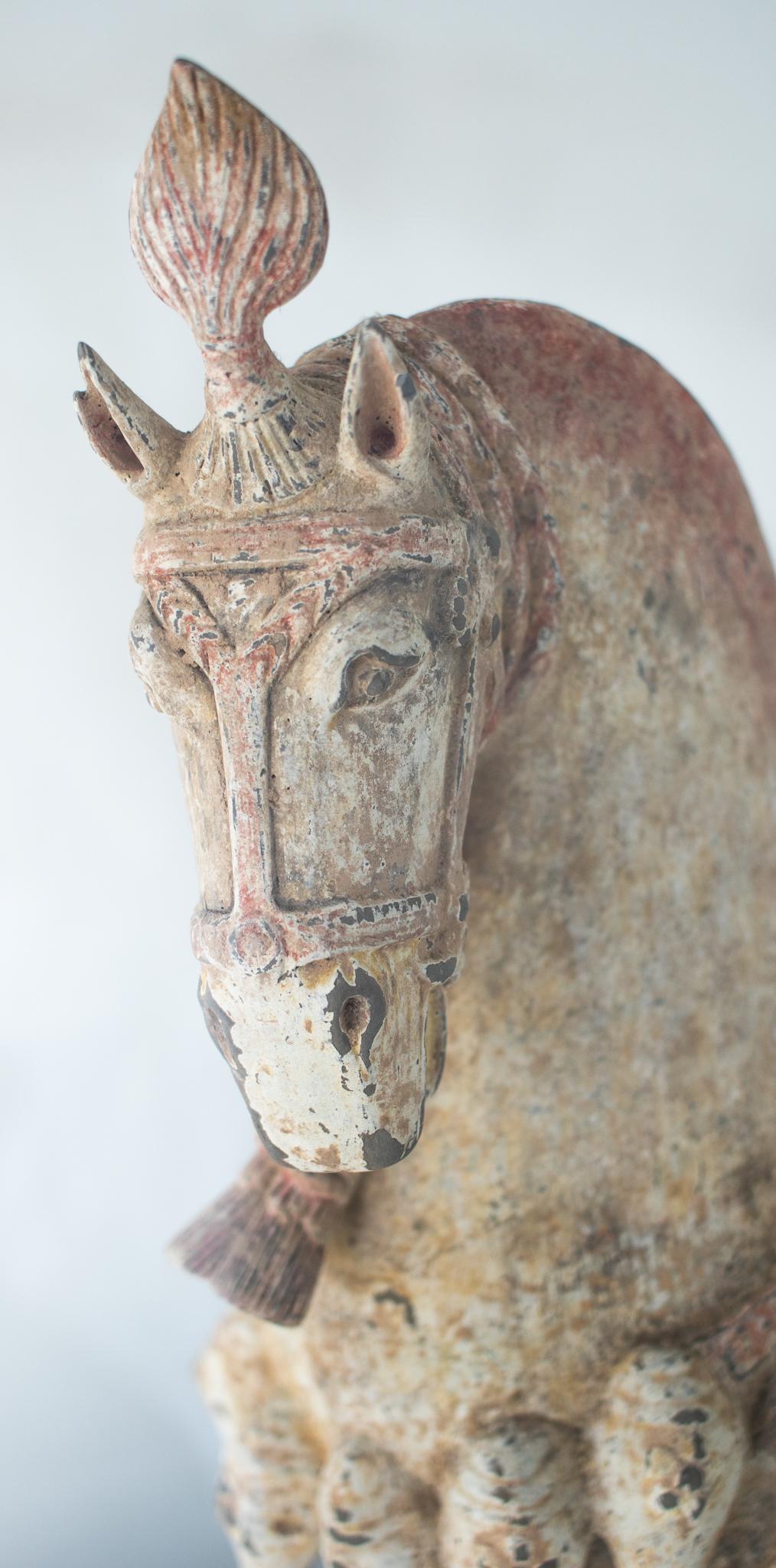 Archaistic China 549-577 AD Northern Qi Dynasty Ancient Caparisoned Horse In Earthenware For Sale