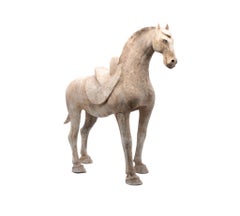 China 618-907 Ad Tang Dynasty Ancient Earthenware Sculpture of a Walking Horse