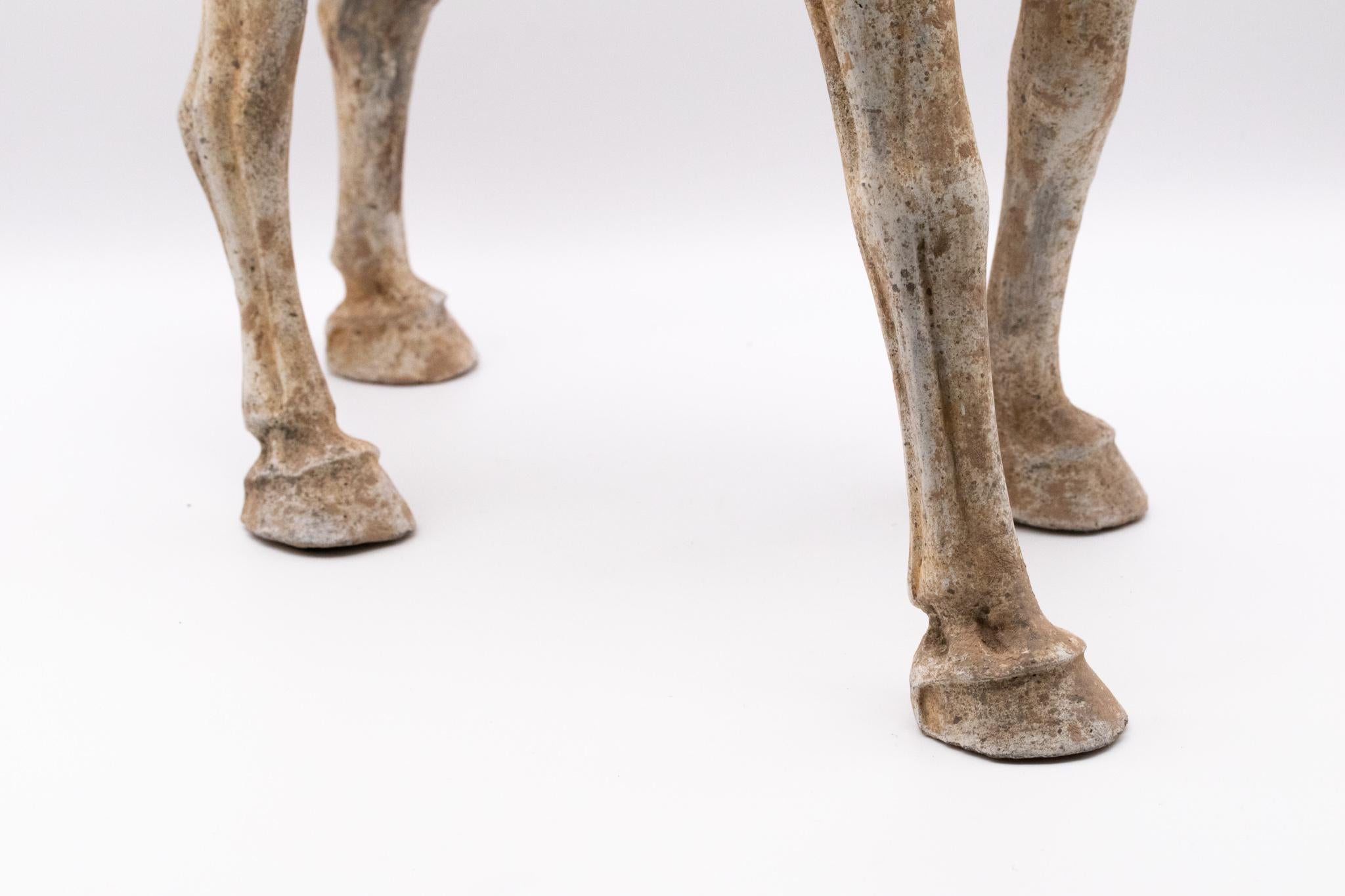 Chinese China 618-907 Ad Tang Dynasty Ancient Earthenware Sculpture of a Walking Horse For Sale