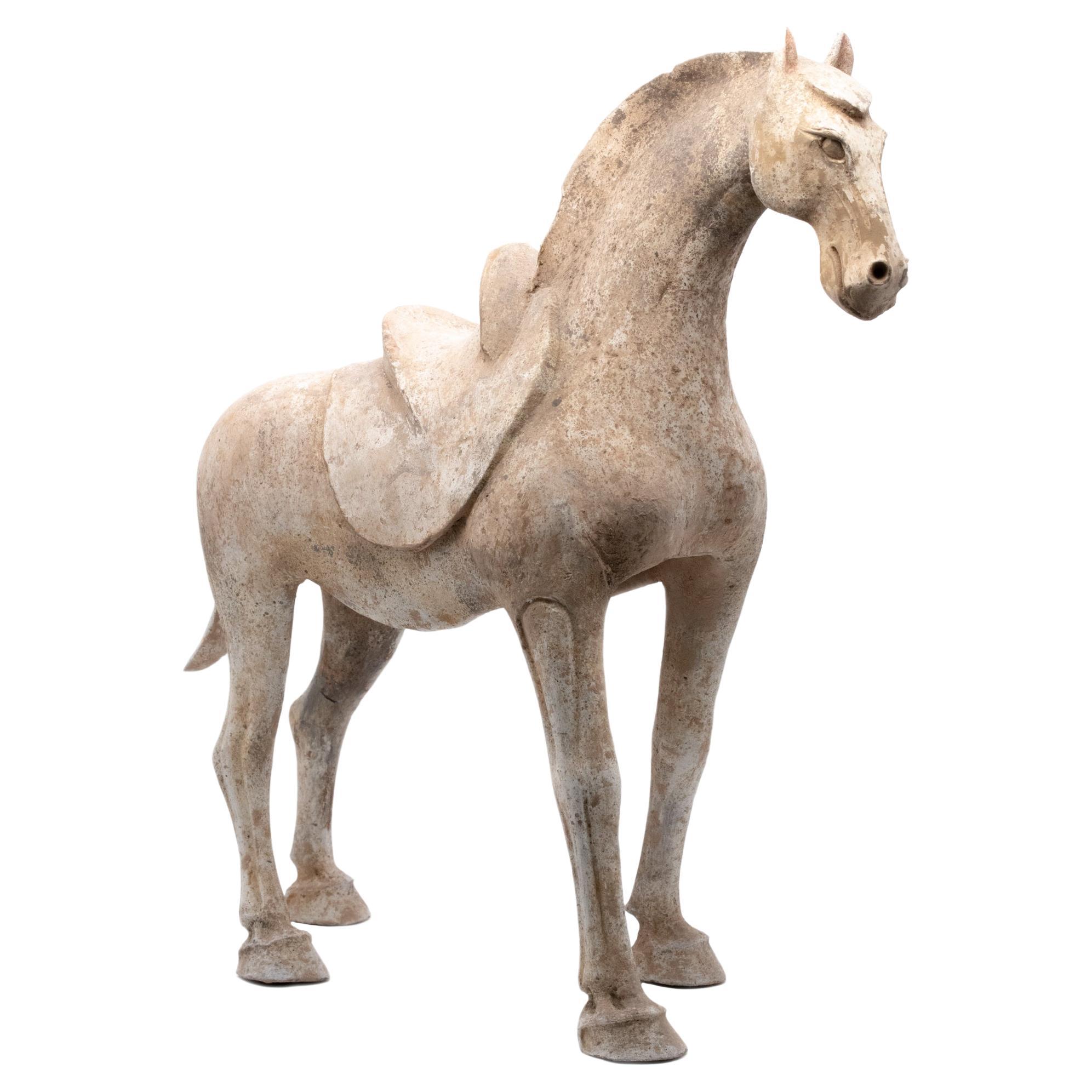 China 618-907 Ad Tang Dynasty Ancient Earthenware Sculpture of a Walking Horse For Sale