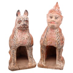 China 618-907 AD Tang Dynasty Pair Of Polychromate Earth Spirits Zhenmushou