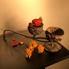 China Pair of Gilt Silver & Bronze Fragrance Incense Holders, 19th Century