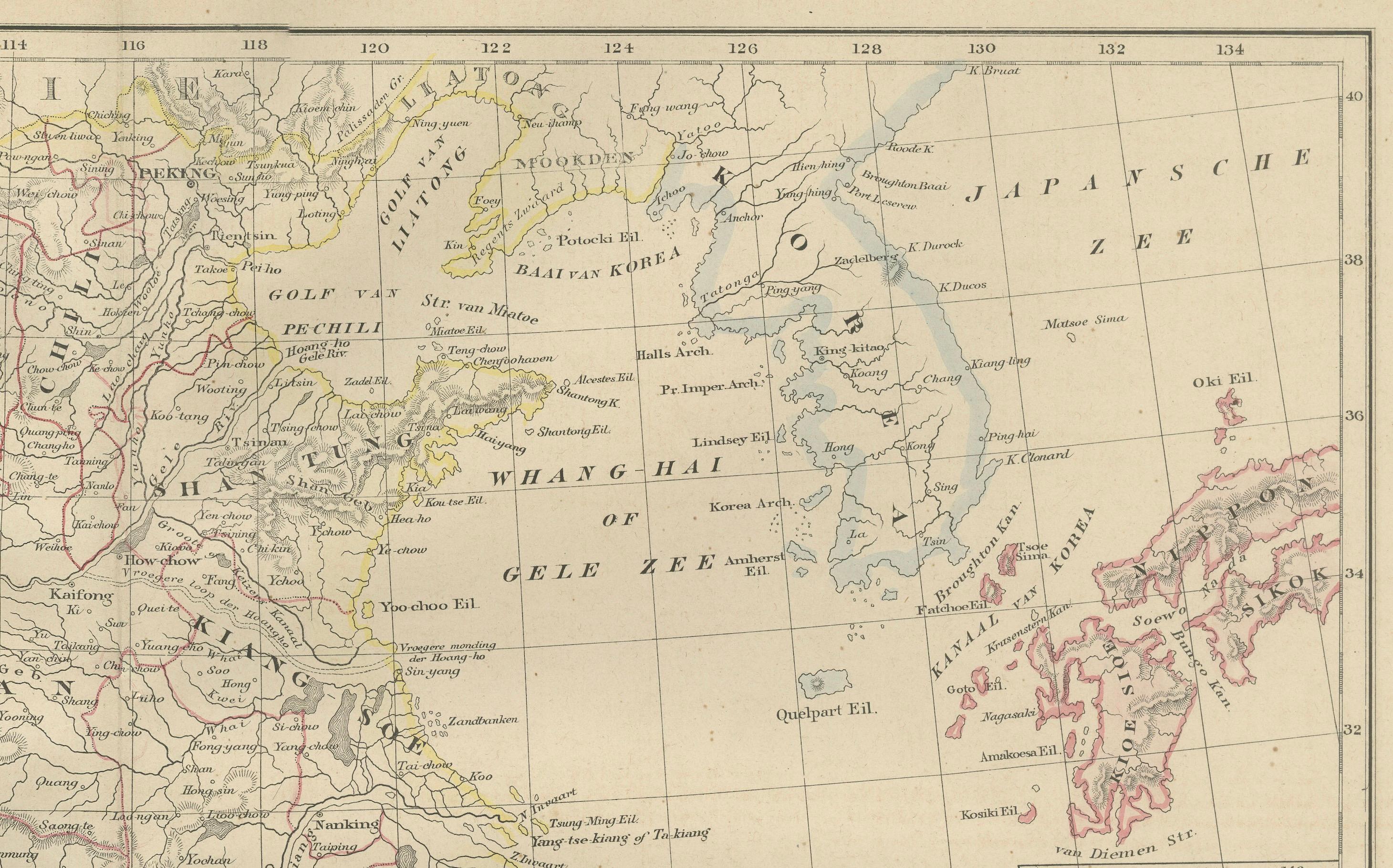 Olandese Mappa della Cina e del Giappone con la Corea - Nieuwe Hand-Atlas, Leiden 1876 in vendita