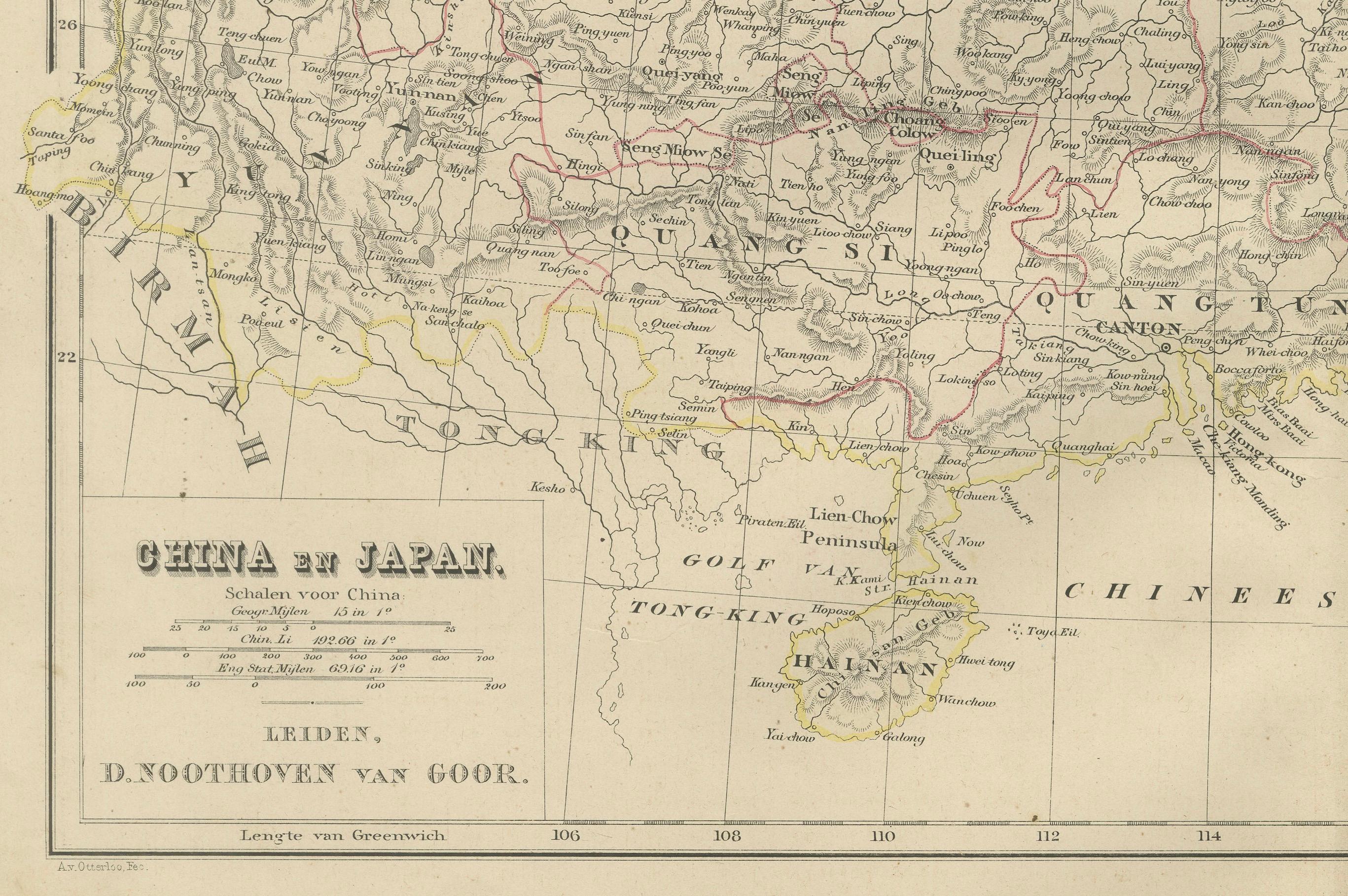 Fine XIX secolo Mappa della Cina e del Giappone con la Corea - Nieuwe Hand-Atlas, Leiden 1876 in vendita