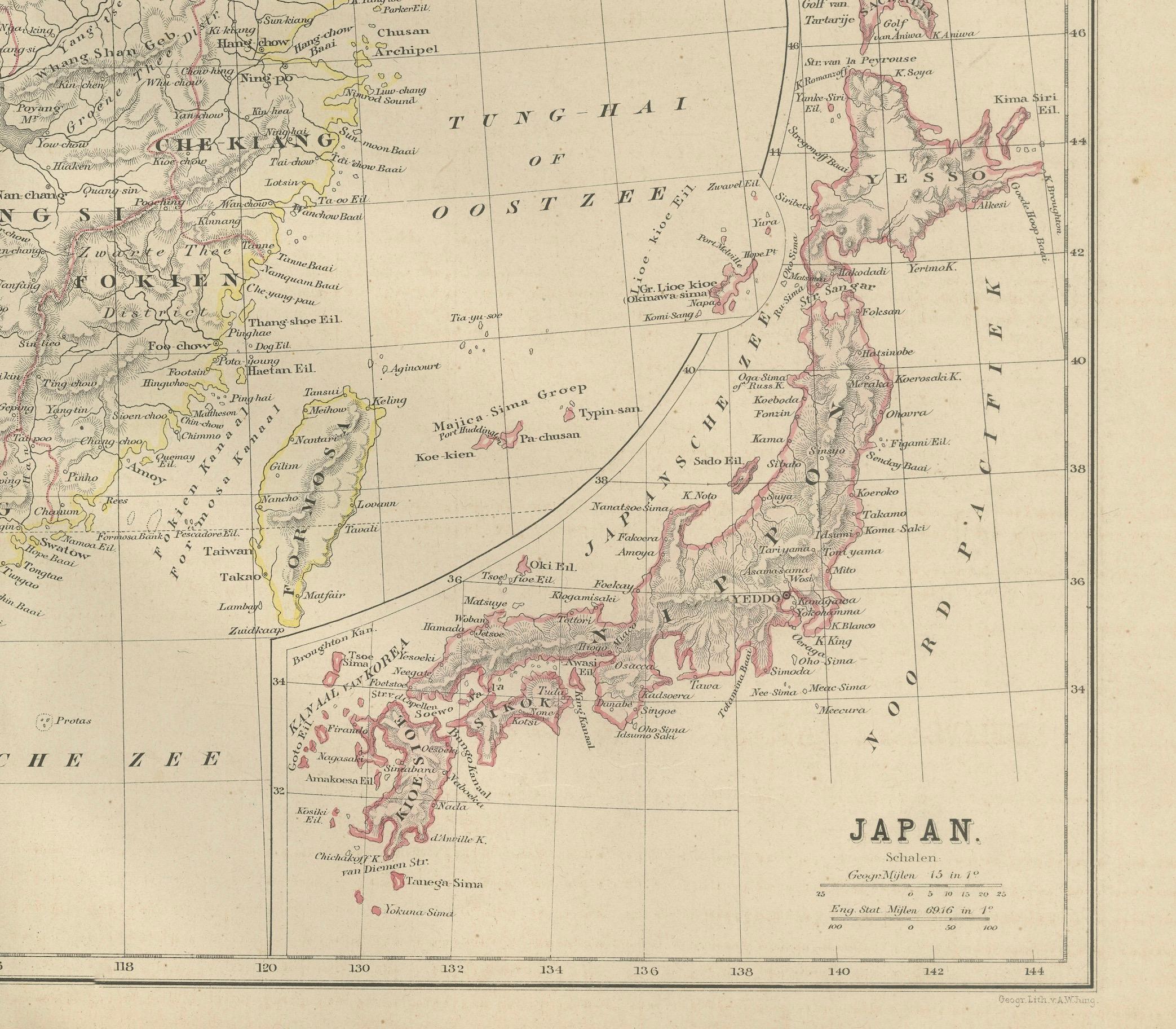 Mappa della Cina e del Giappone con la Corea - Nieuwe Hand-Atlas, Leiden 1876 in vendita 1