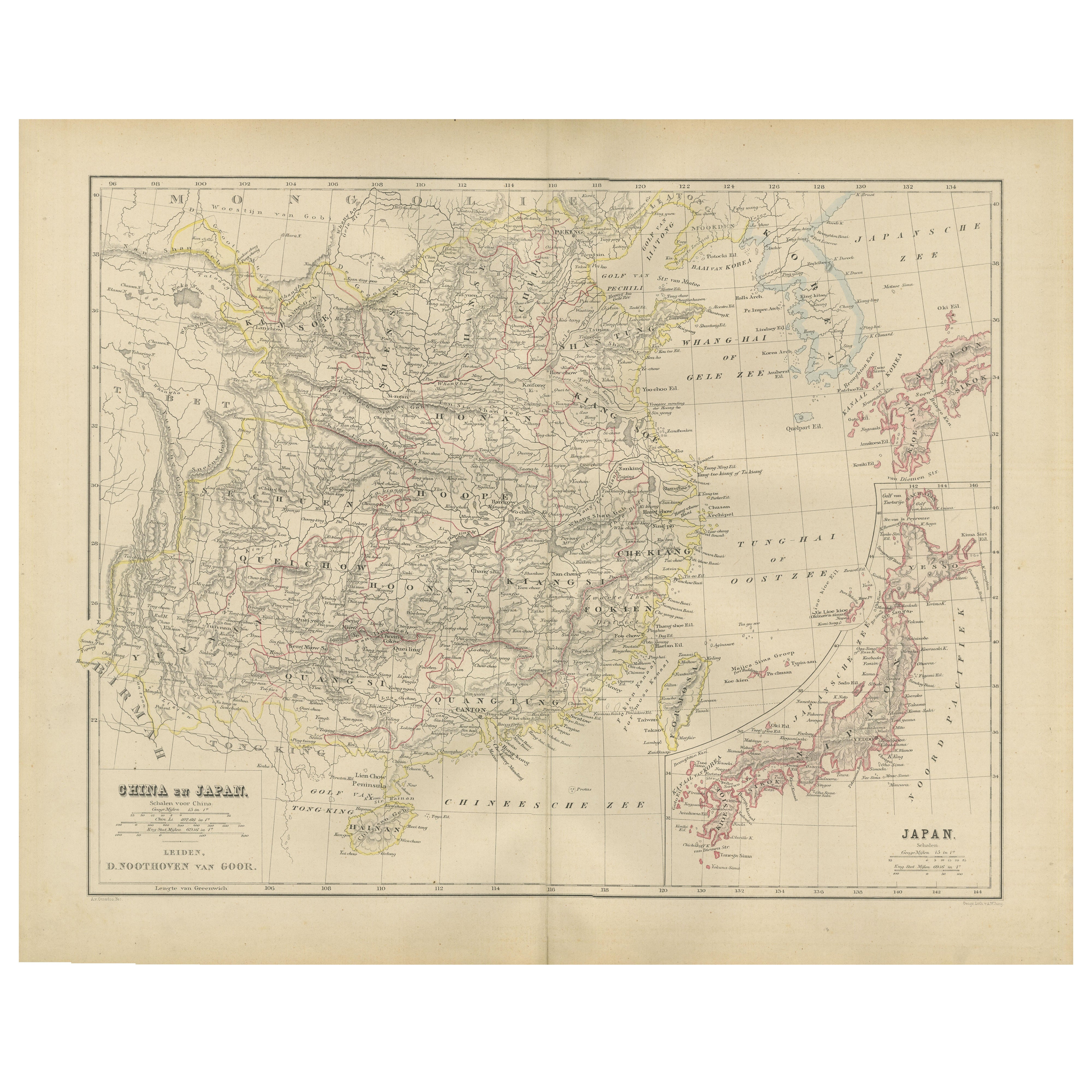 China and Japan Map with Korea – Nieuwe Hand-Atlas, Leiden 1876