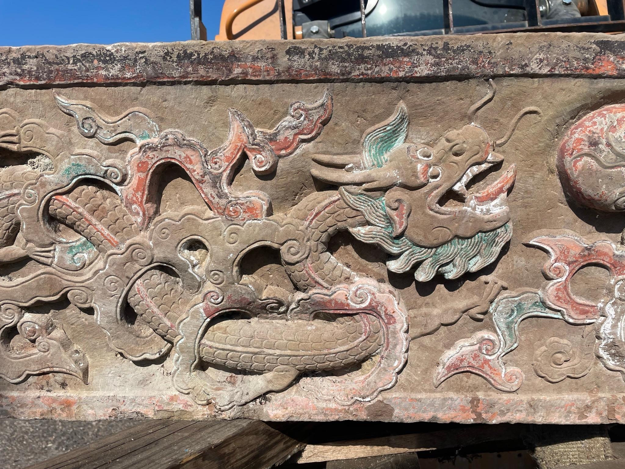 Qing  China Rare Antique Double Dragon Stone, 19thc  For Sale