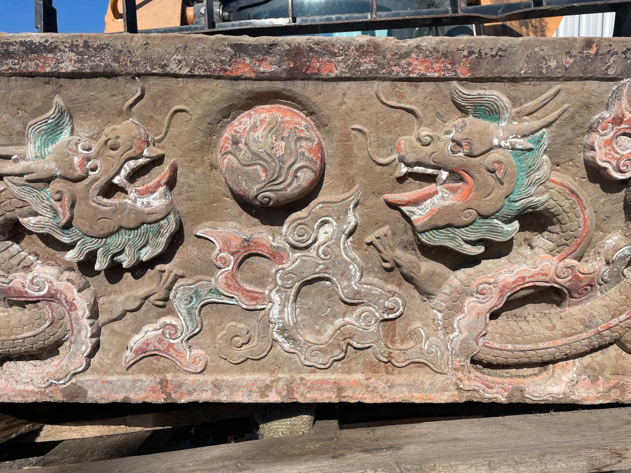 Chinese  China Rare Antique Double Dragon Stone, 19thc  For Sale