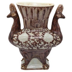 CHINA Antique Dynasty Glazed Porcelain Peacock Figural Vase With Xuan-De Mark