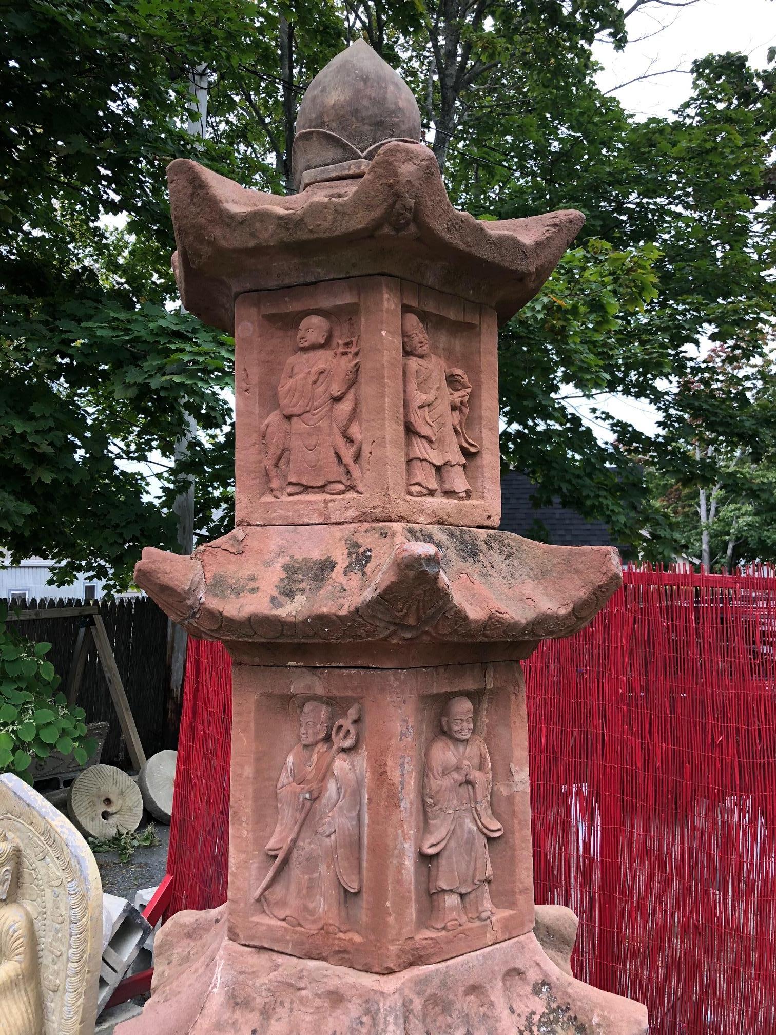 Sandstone China, Antique Monumental Buddhist Stone Pagoda Tower, Tour De Force, 115