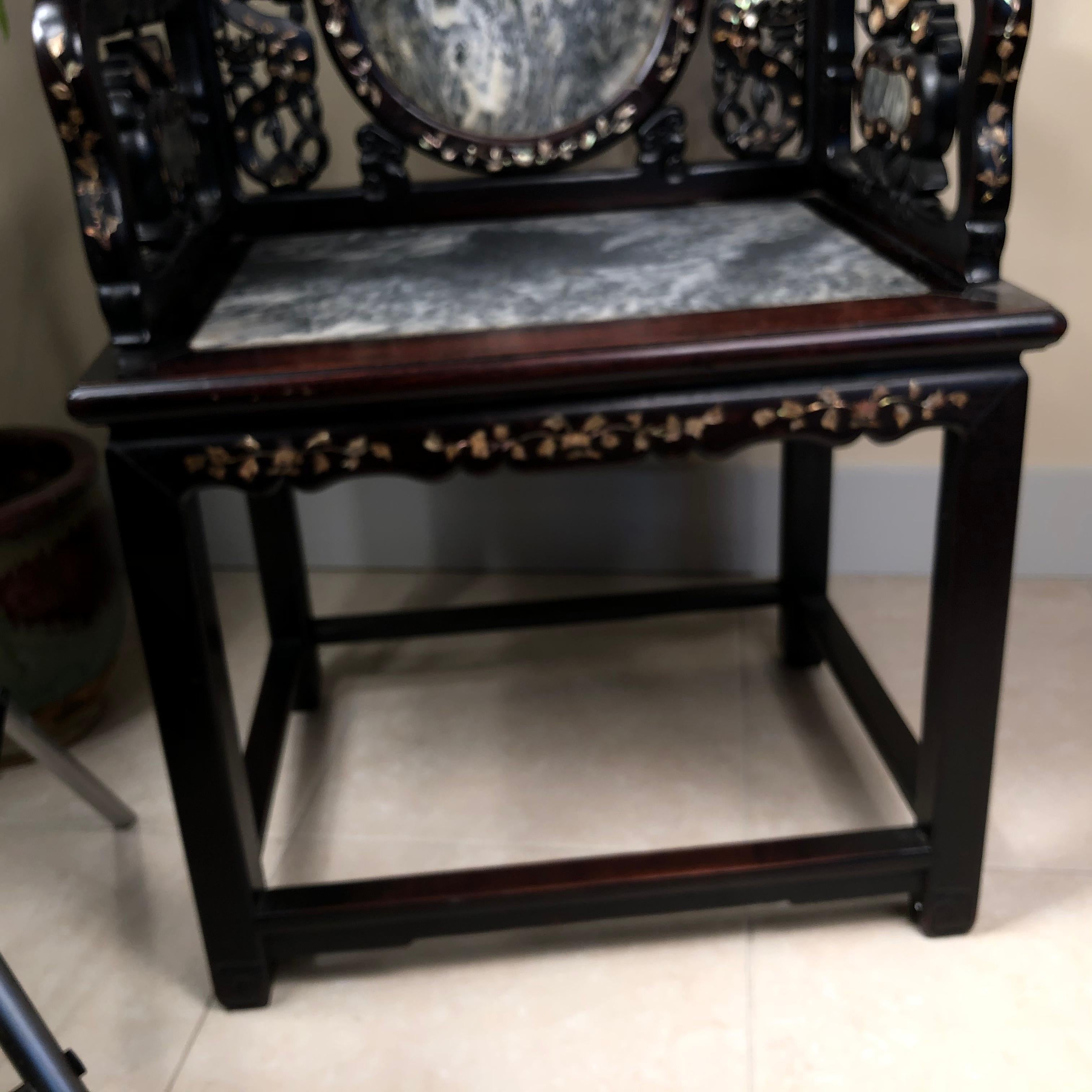 China Finest Antique Dream Stone And Mother Pearl  Inlaid Chair  For Sale 3