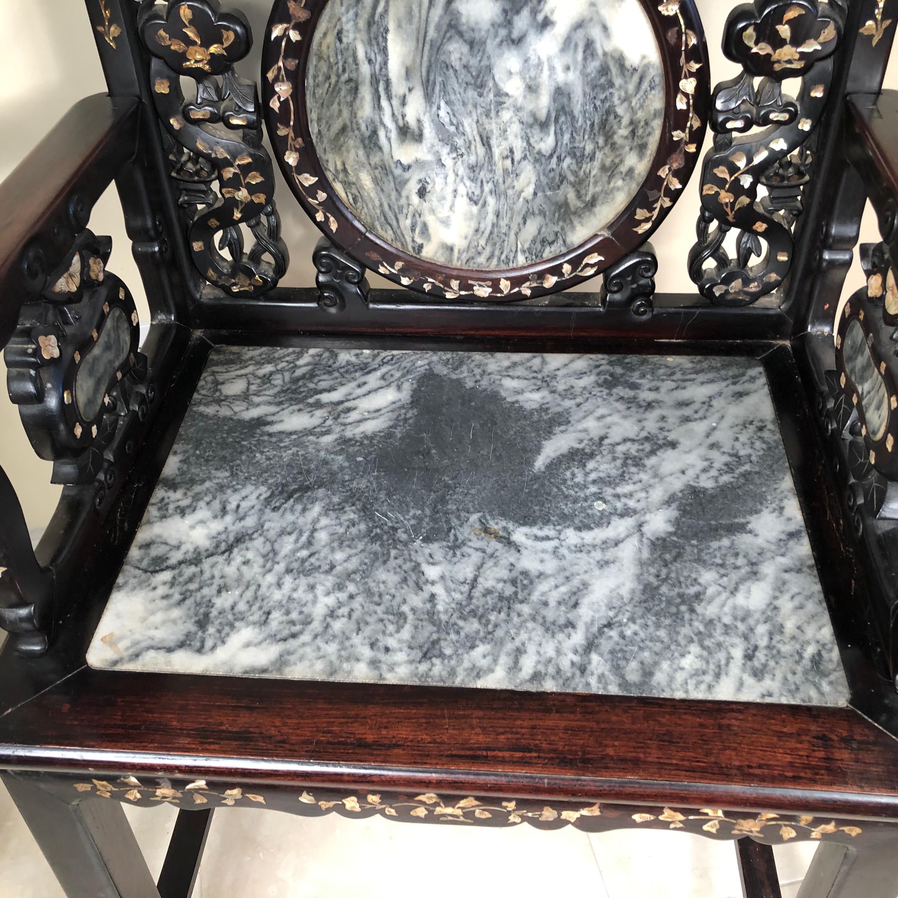 Chinese China Finest Antique Dream Stone And Mother Pearl  Inlaid Chair  For Sale