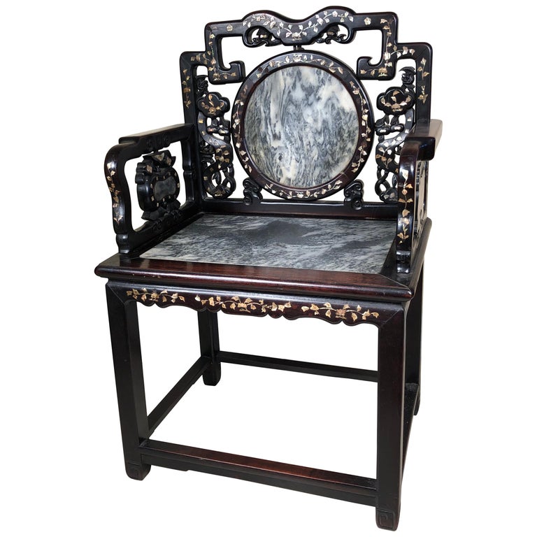 China Antique Natural Dream Stone Chair with Butterfly Inlays Extraordinary Art For Sale