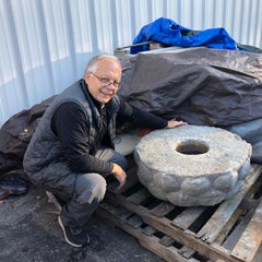 China Antique Large Stone Lotus Display Base Carving 19th Century