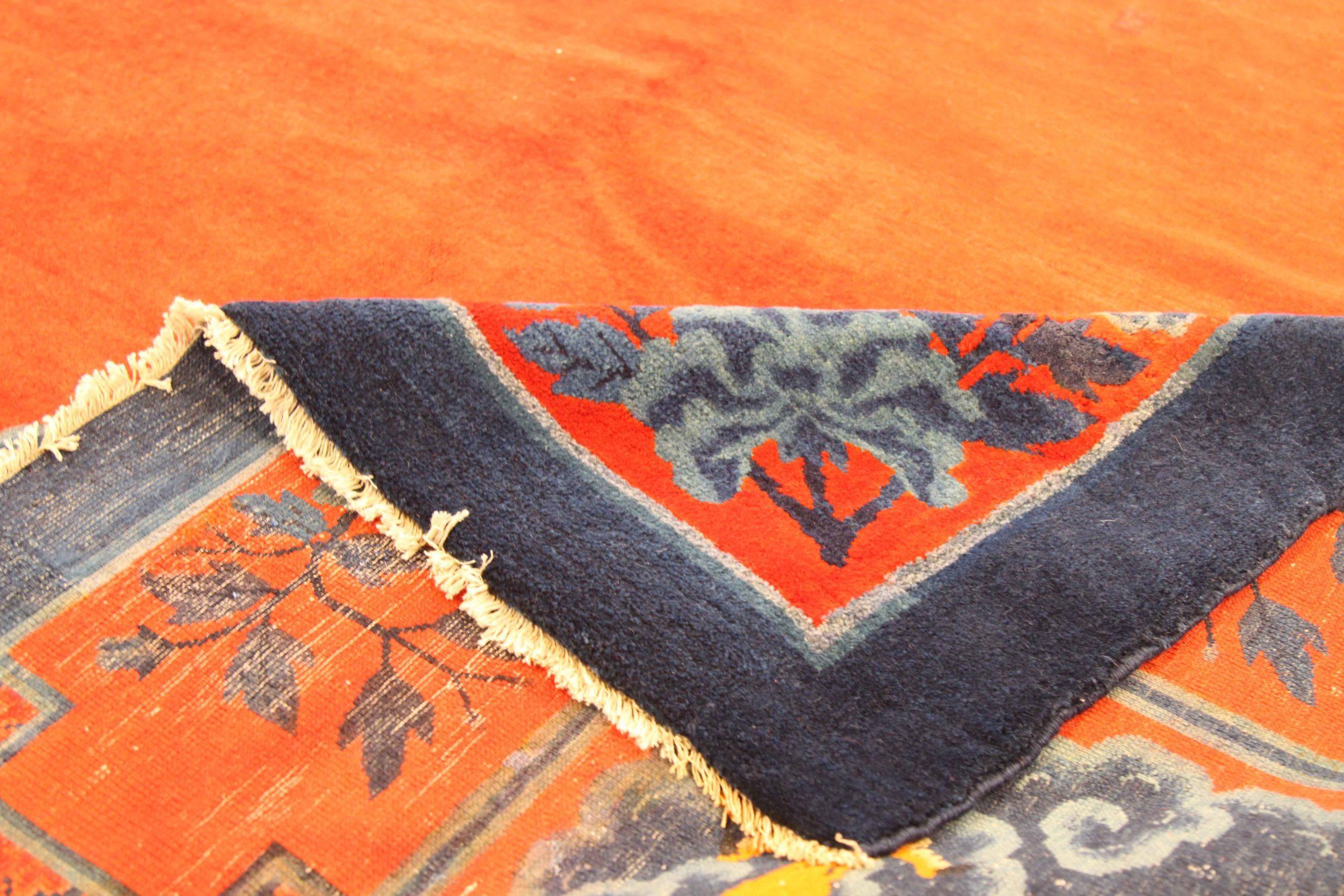 Tapis de Chine Beijing Square Circa 1910 - Laine Noir Rouge Jaune 72726 Excellent état - En vente à Dallas, TX